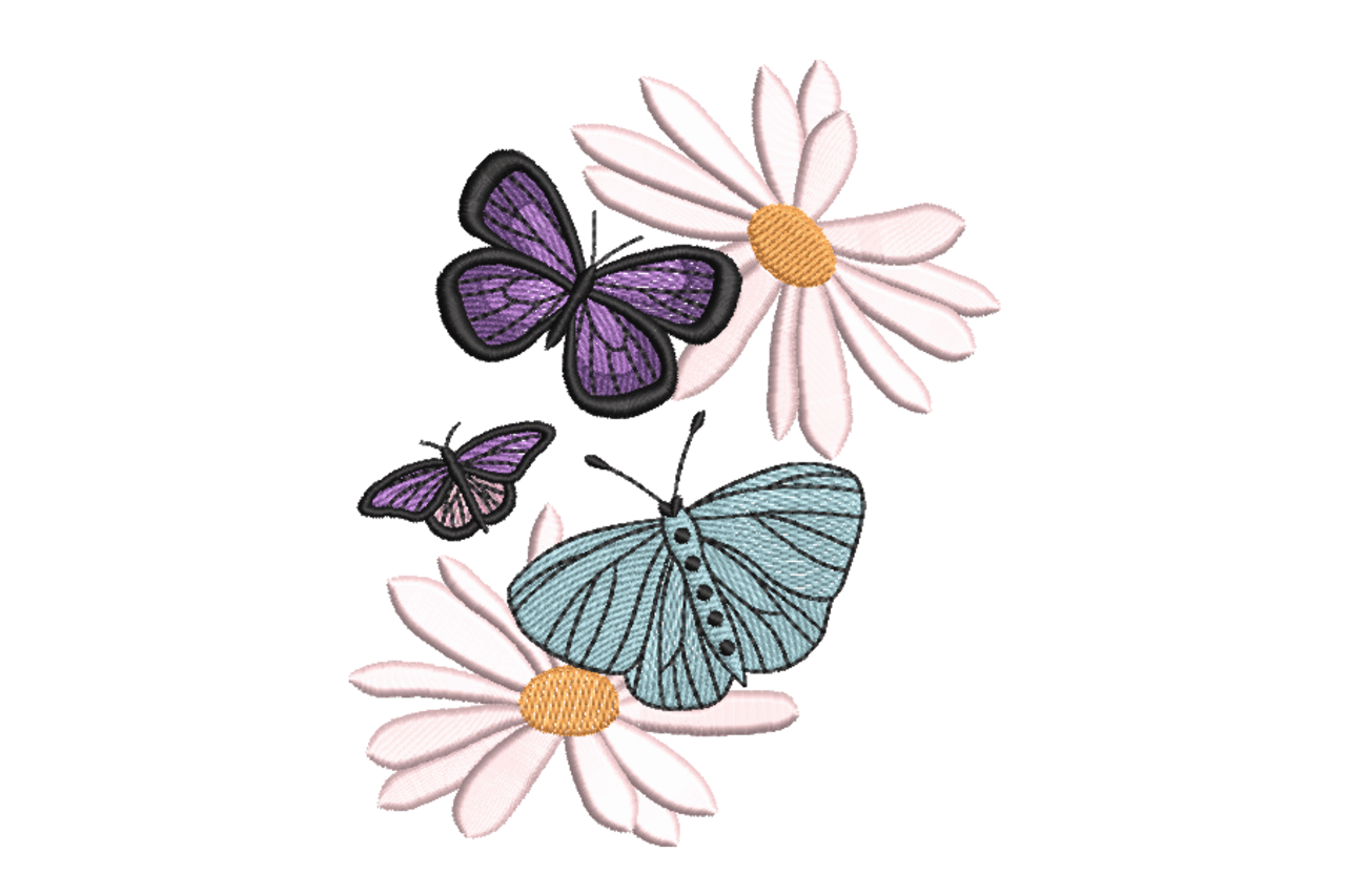 Butterflies and Daisies Floral Machine Embroidery Design