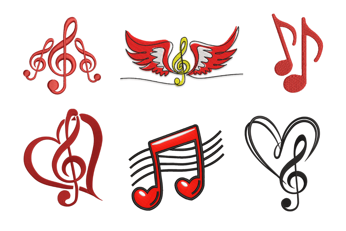 Musical Notes & Treble Clef Machine Embroidery Design Bundle