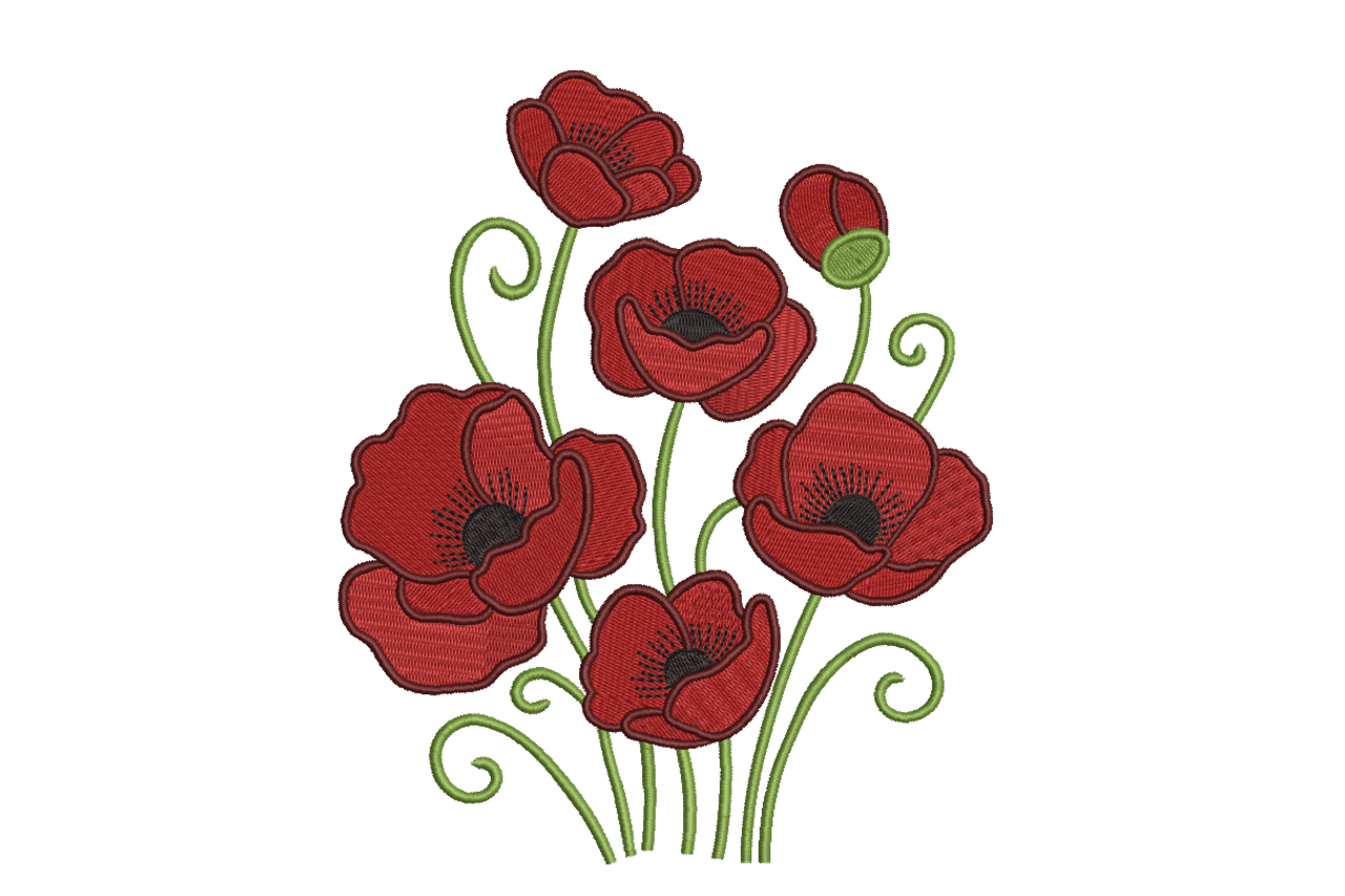 Red Poppies Flower Bouquet Machine Embroidery Design