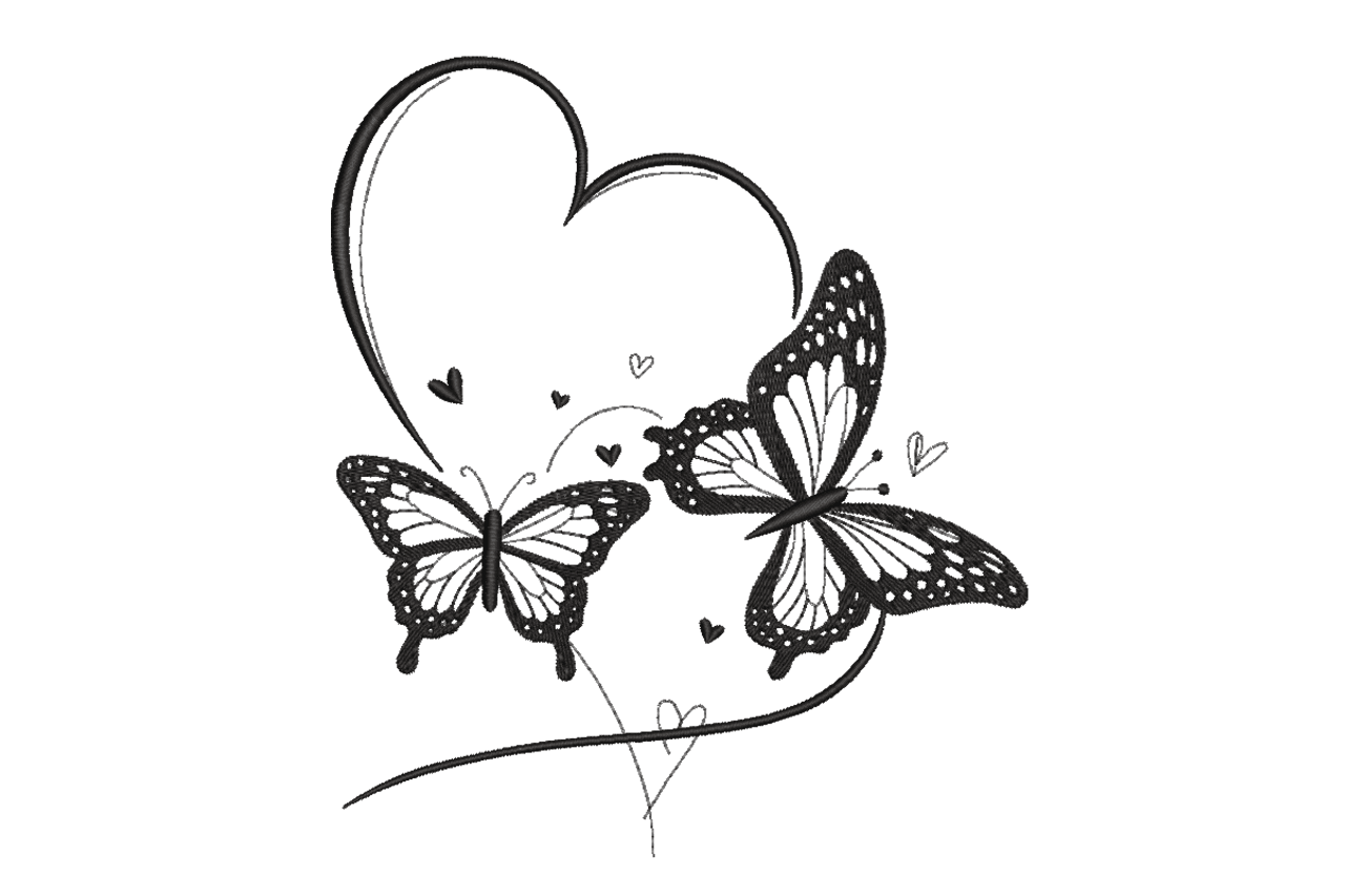 Butterfly Heart Line Art Machine Embroidery Design