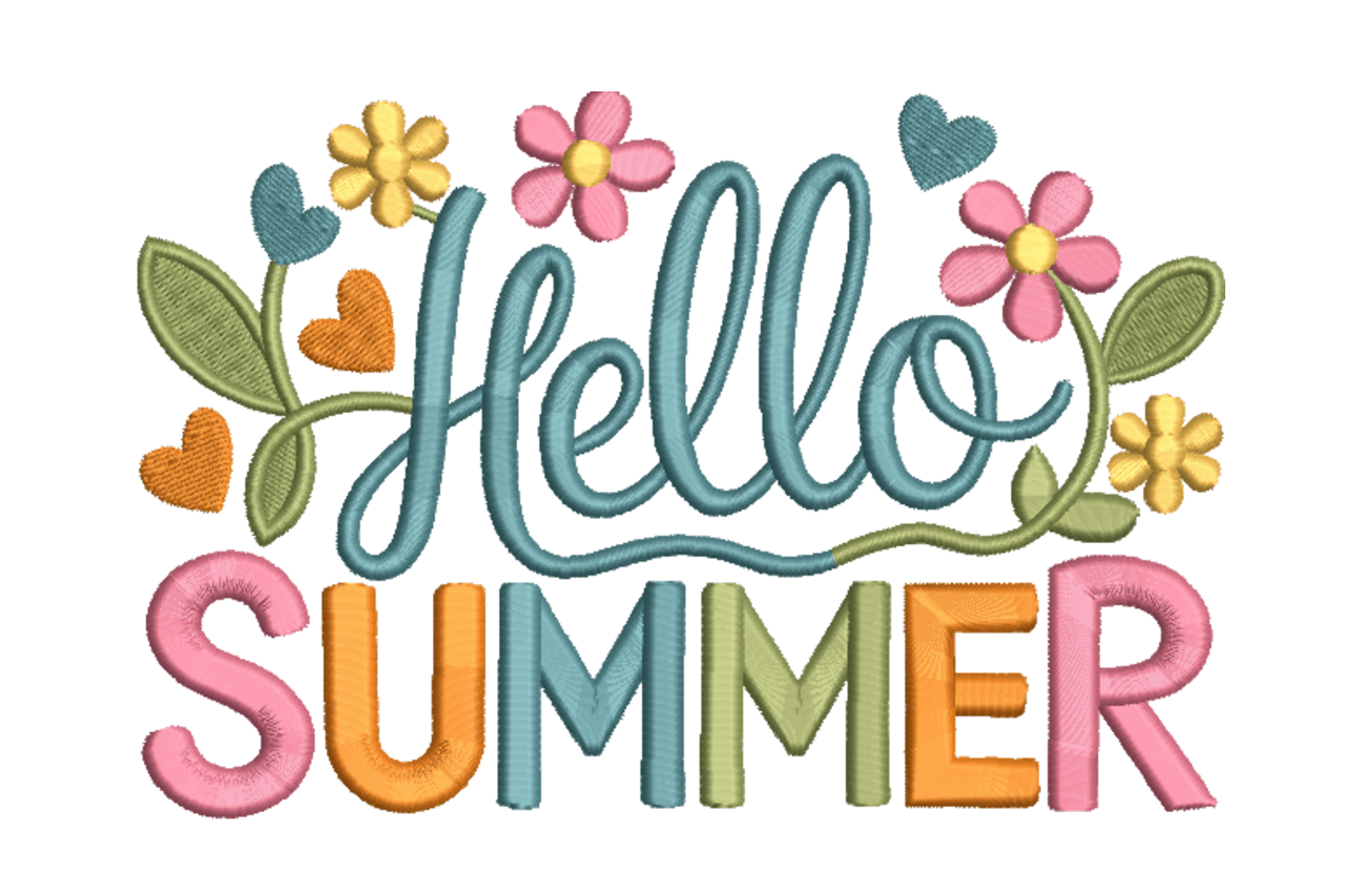 Hello Summer Floral Script Machine Embroidery Design