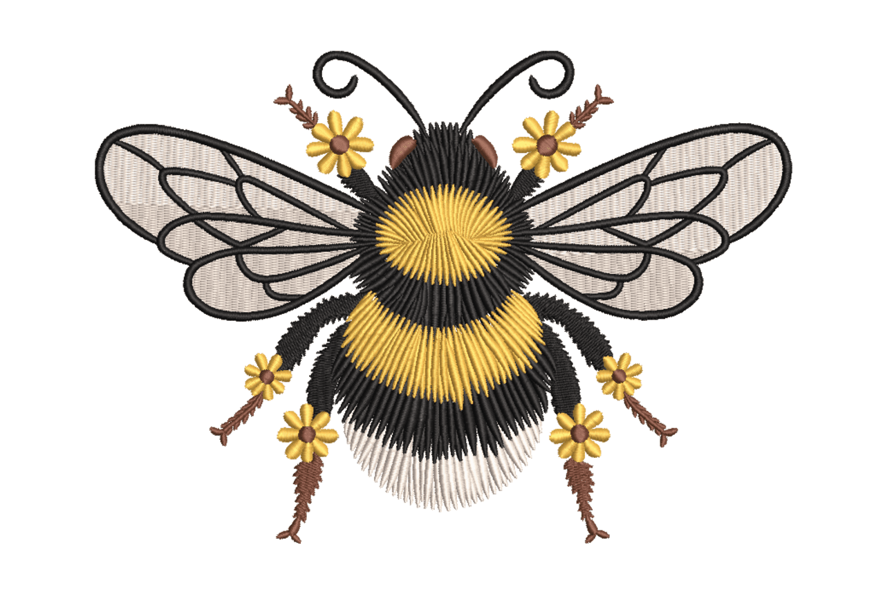 Bumble Bee Floral Machine Embroidery Design