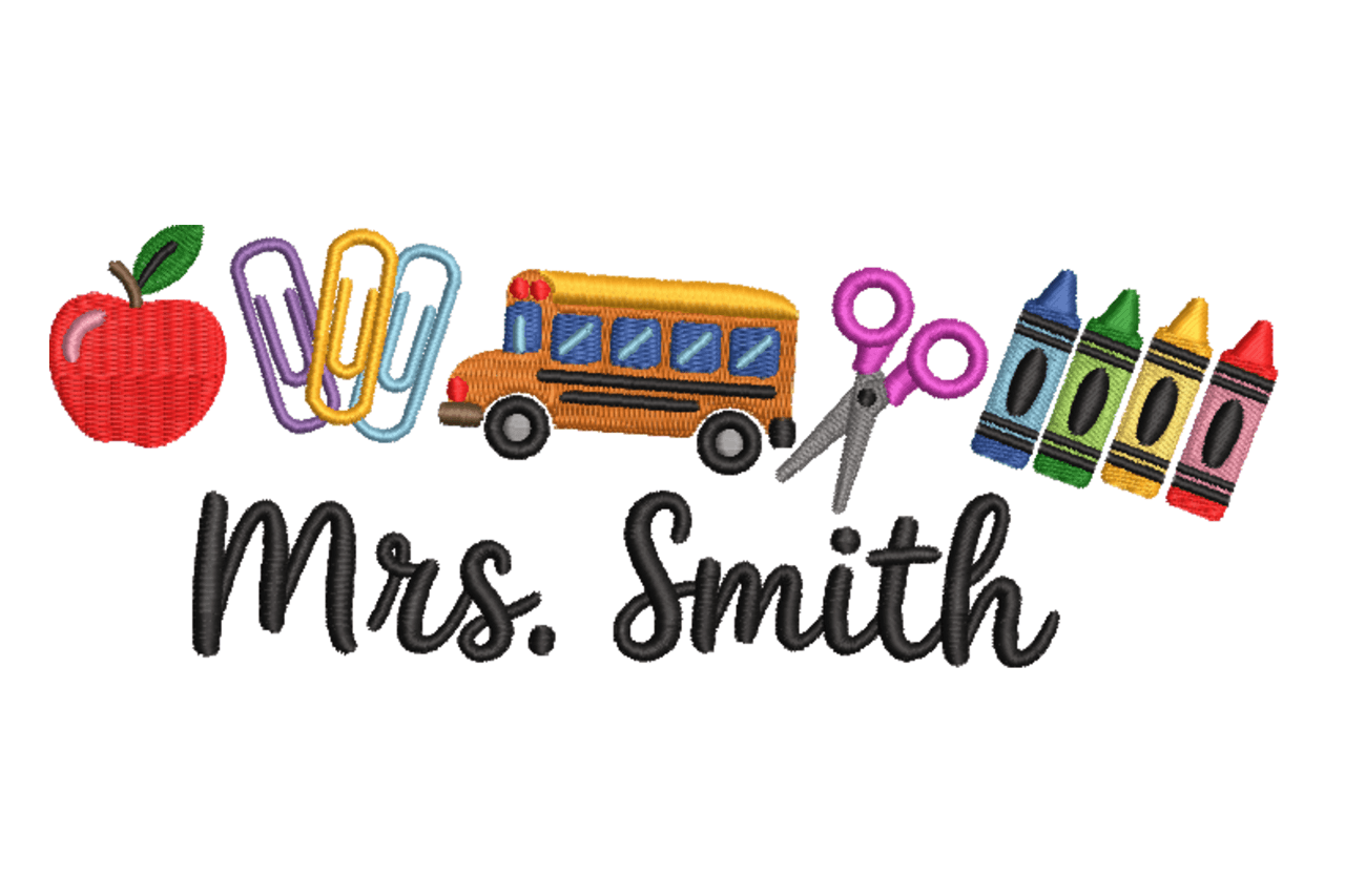 School Supplies Teacher Machine Embroidery Design