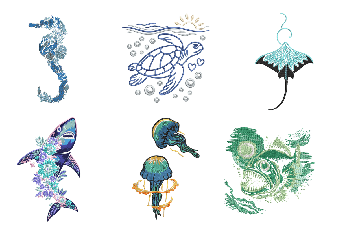 Ocean Life Machine Embroidery Design Bundle