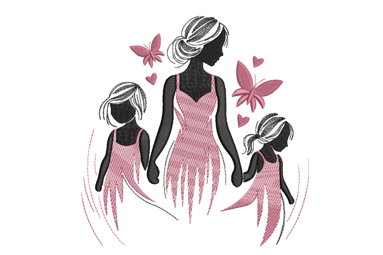 Mother Daughters Butterfly Love Machine Embroidery Design