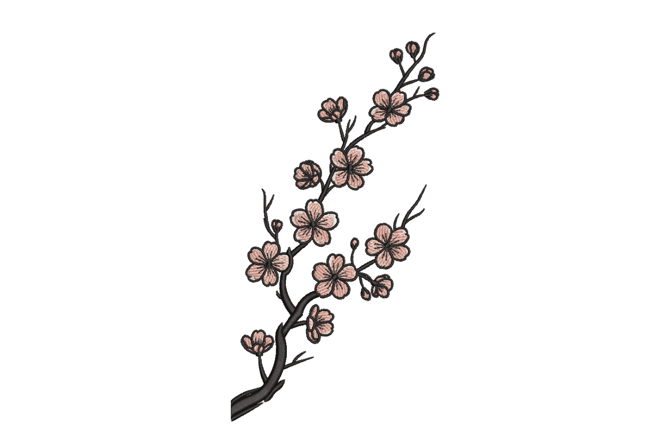 Spring Cherry Blossom Branch Machine Embroidery Design