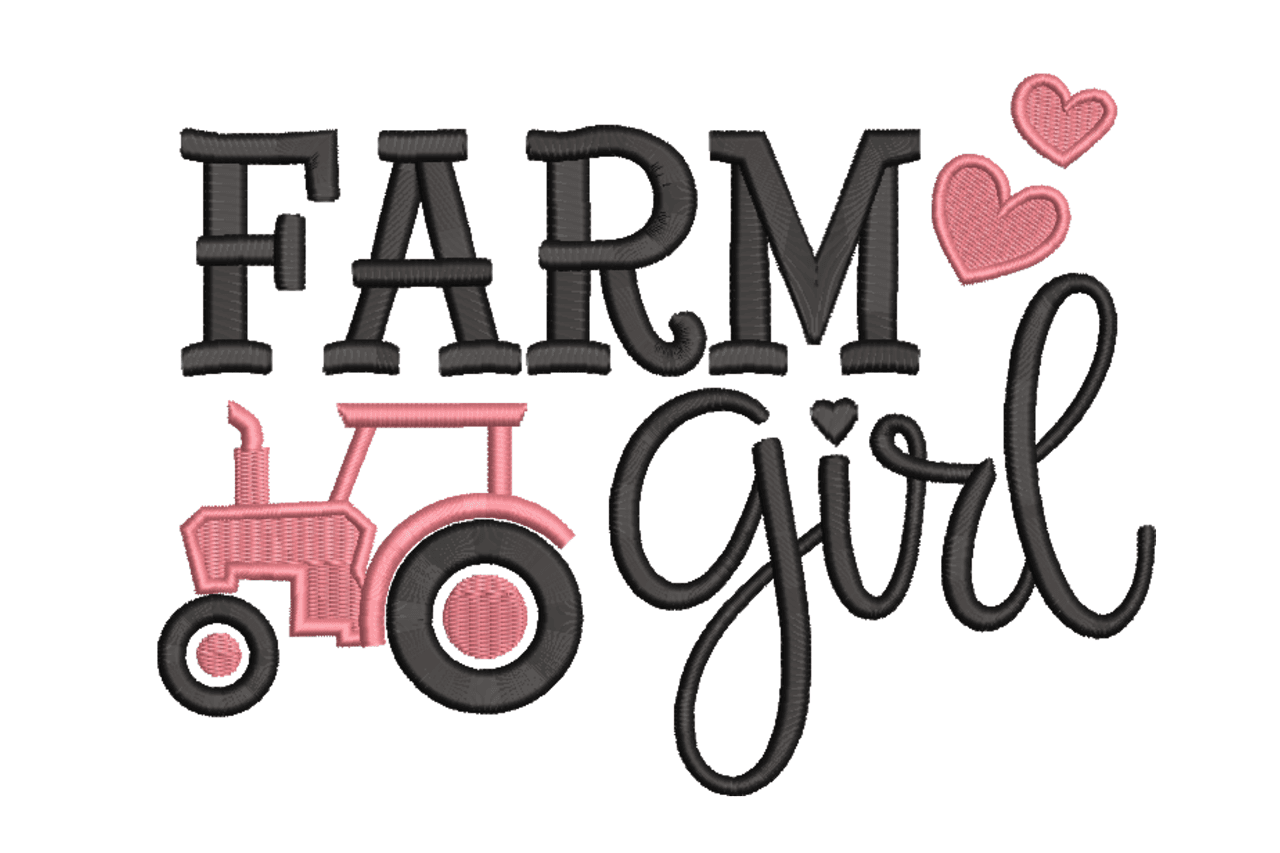 Farm Girl Pink Tractor Hearts Machine Embroidery Design