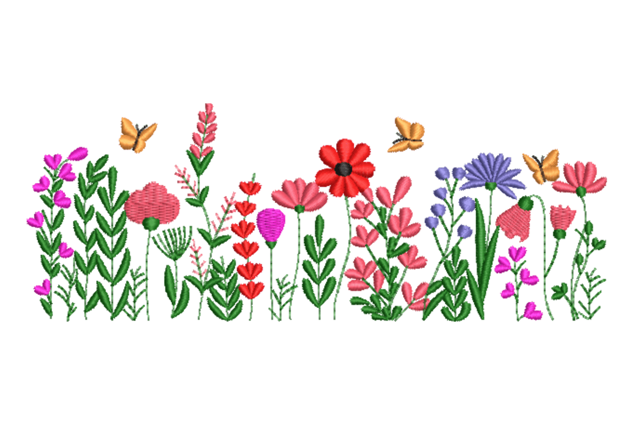 Decorative Wildflower Border Machine Embroidery Design