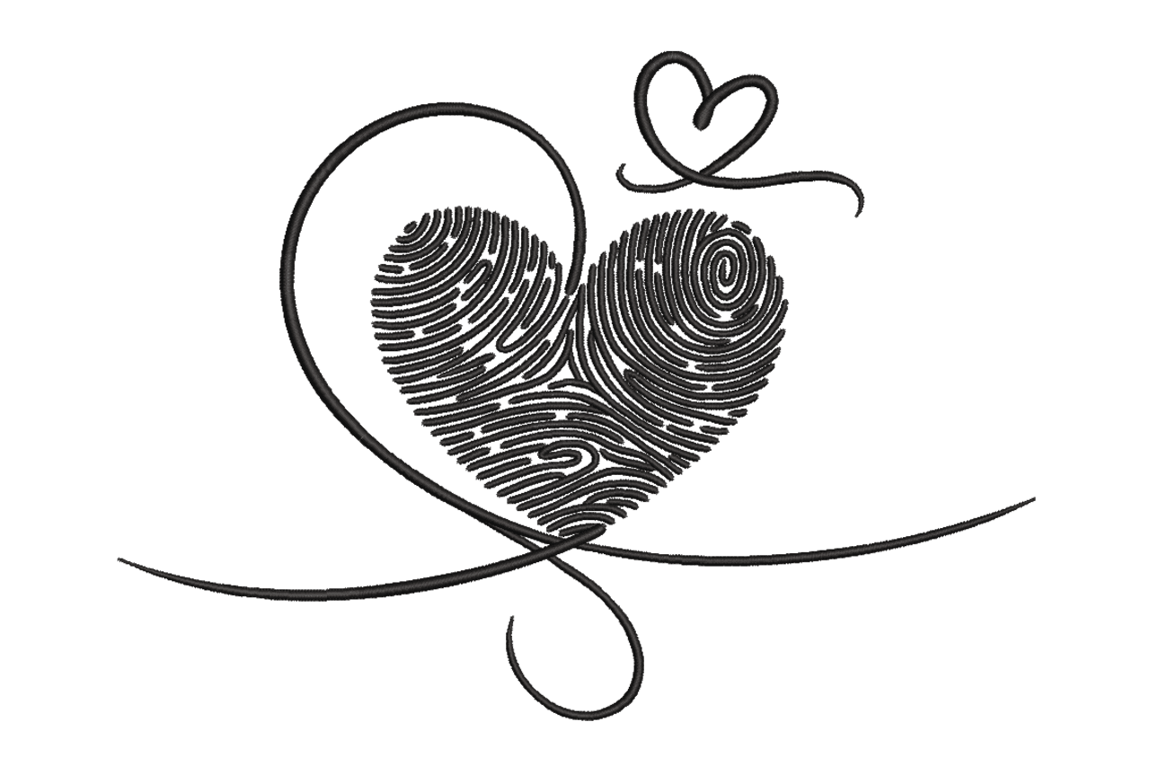 Fingerprint Heart Love Line Art Machine Embroidery Design