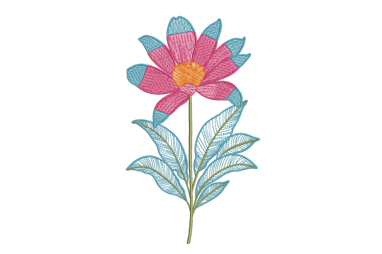 Pink Blue Lotus Flower Machine Embroidery Design