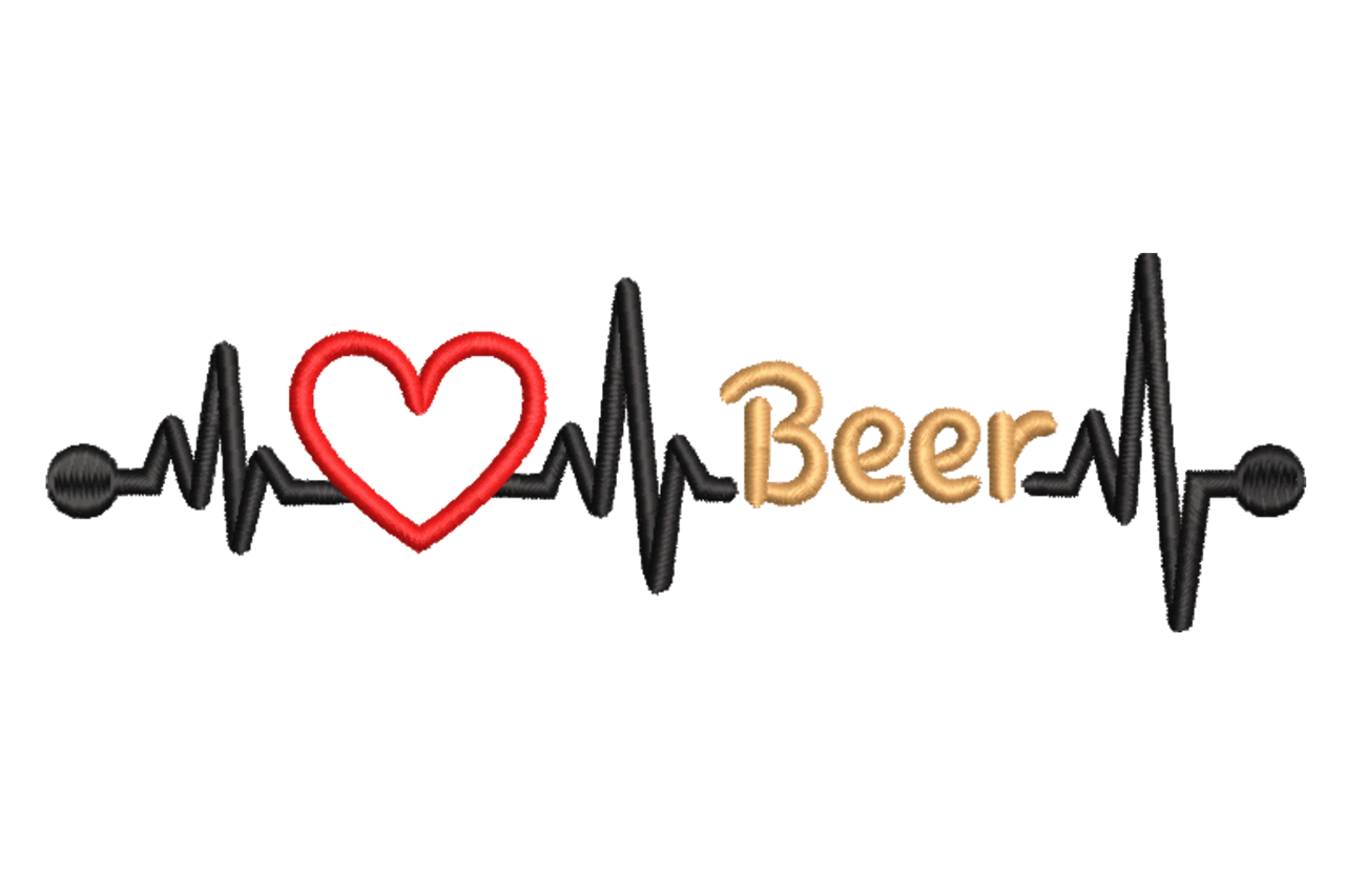 Heartbeat Love Beer Drinking Machine Embroidery Design