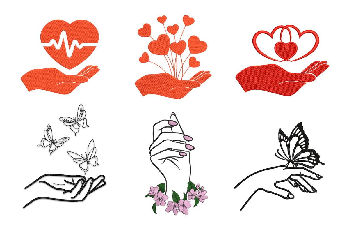 Hand & Heart Machine Embroidery Design Bundle