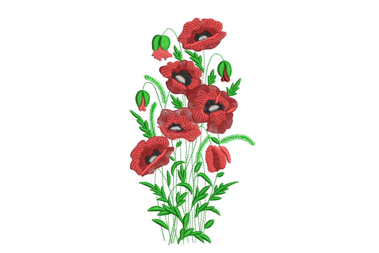 Red Poppy Floral Bloom Bouquet Machine Embroidery Design