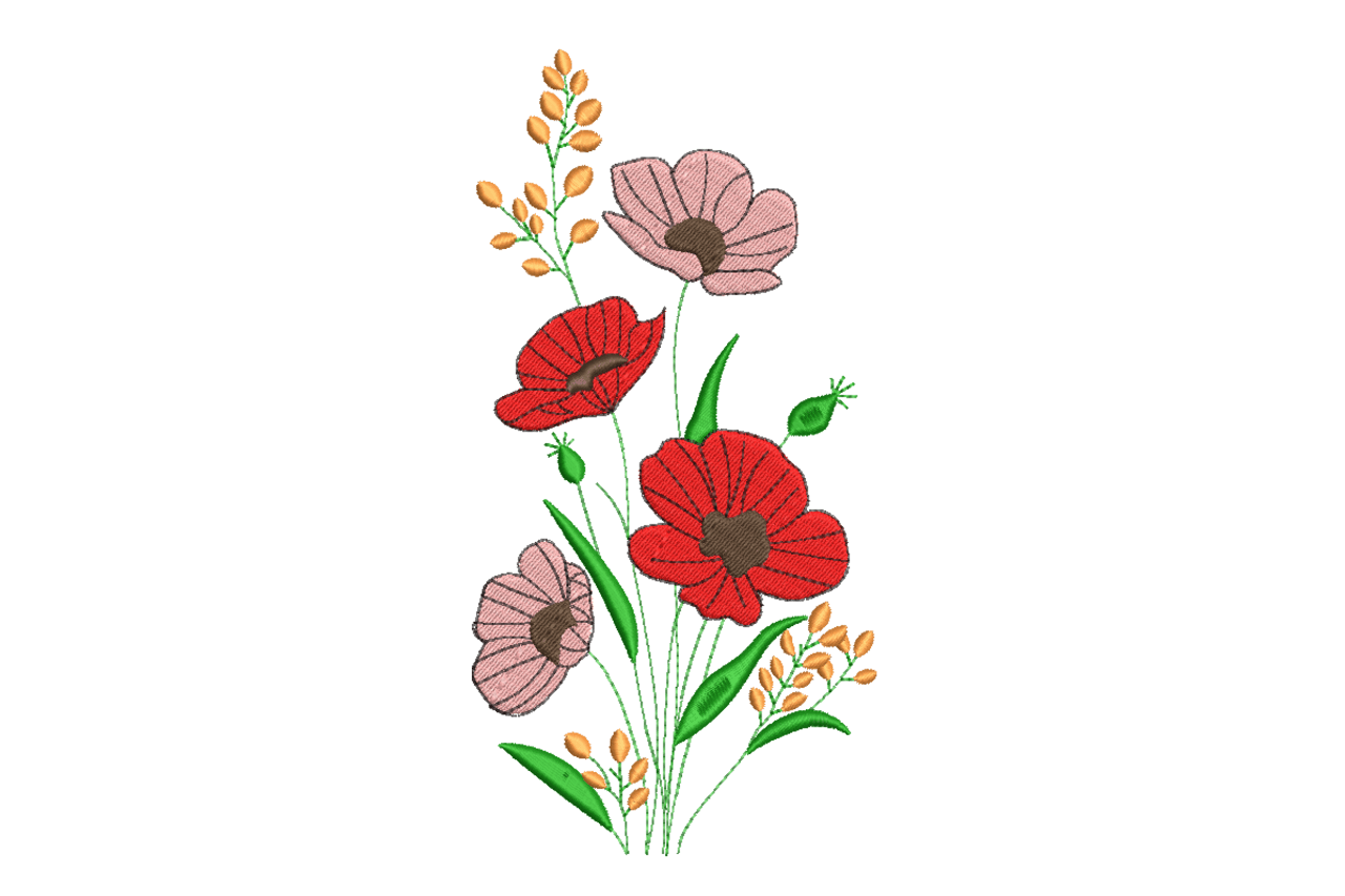 Wildflower Poppy Bouquet Machine Embroidery Design