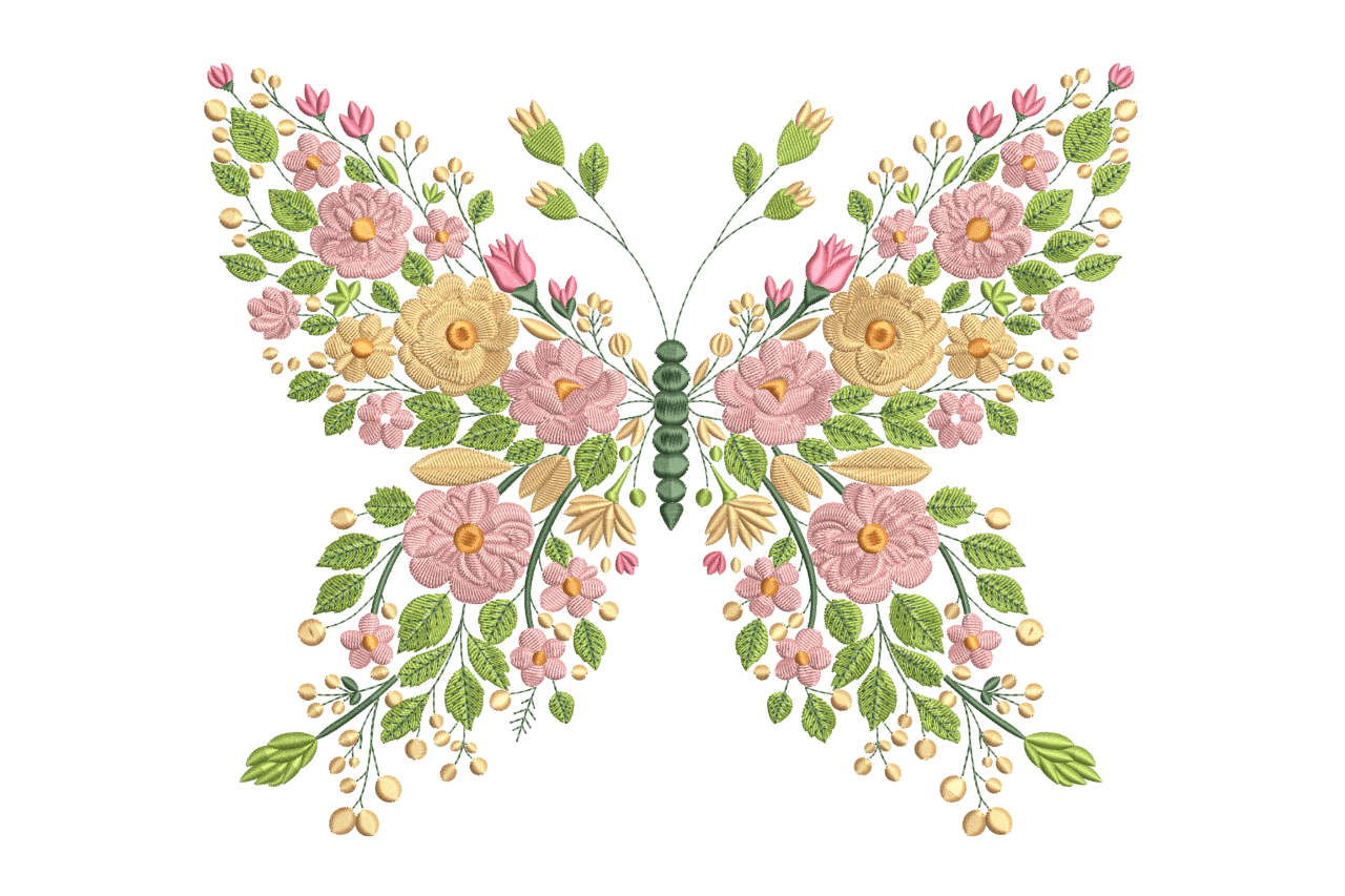 Elegant Floral Butterfly Machine Embroidery Design