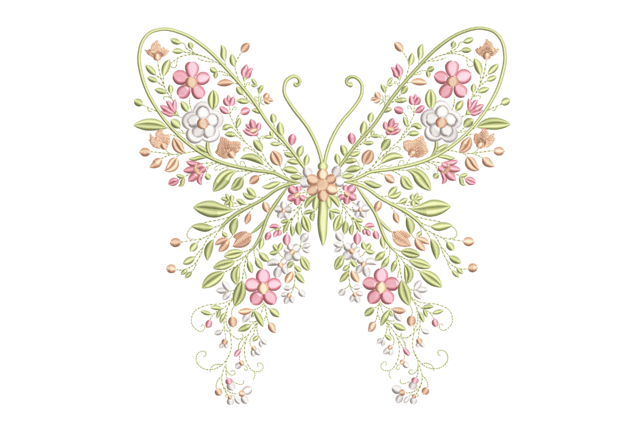 Floral Botanical Butterfly Machine Embroidery Design