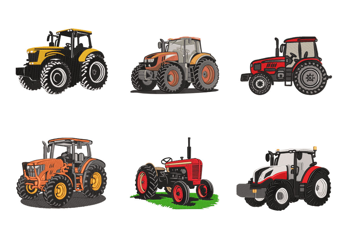 Cute Cartoon Farm Tractor Machine Embroidery Design Bundle
