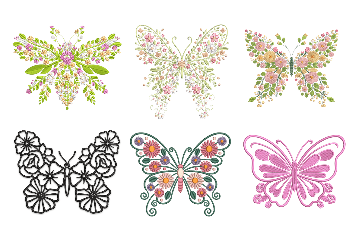 Decorative Floral Butterfly Machine Embroidery Design Bundle
