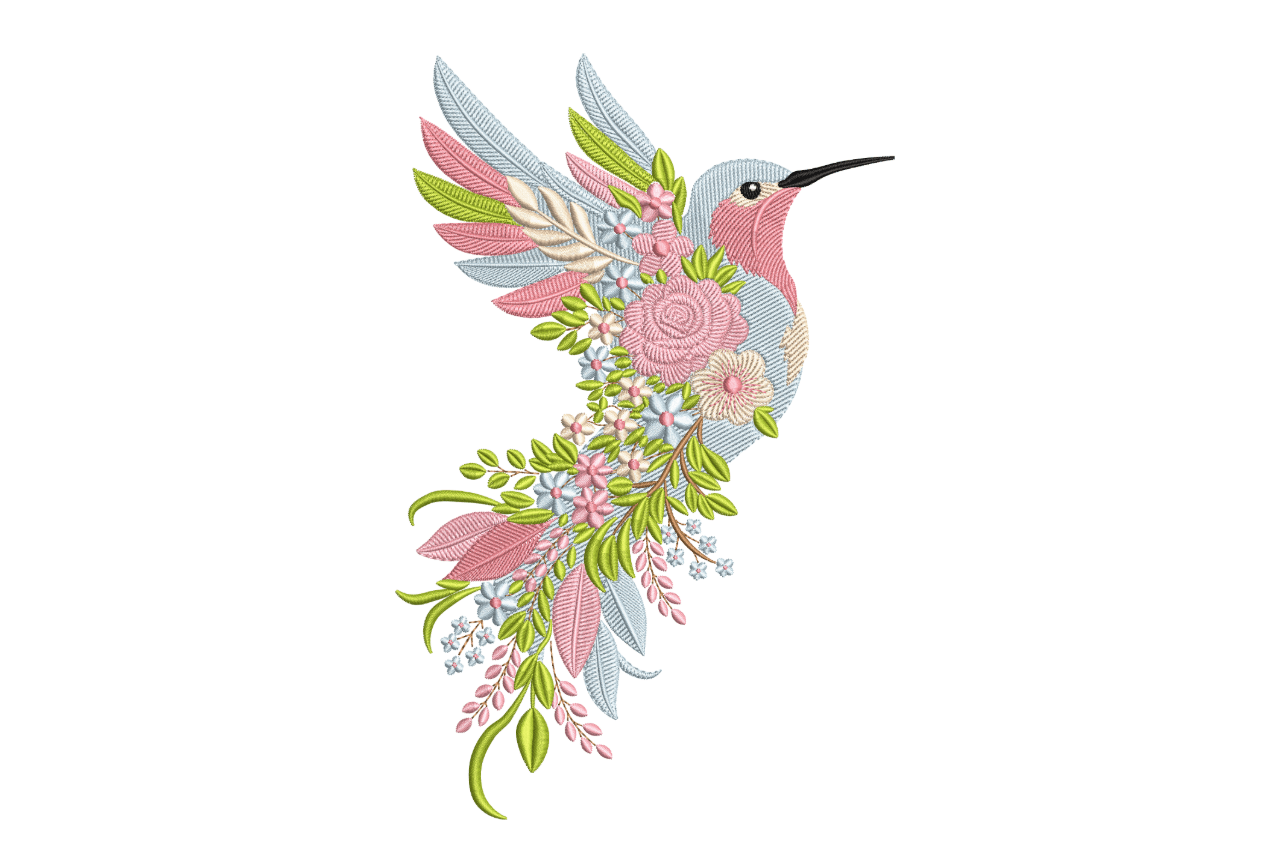 Hummingbird Floral Machine Embroidery Design