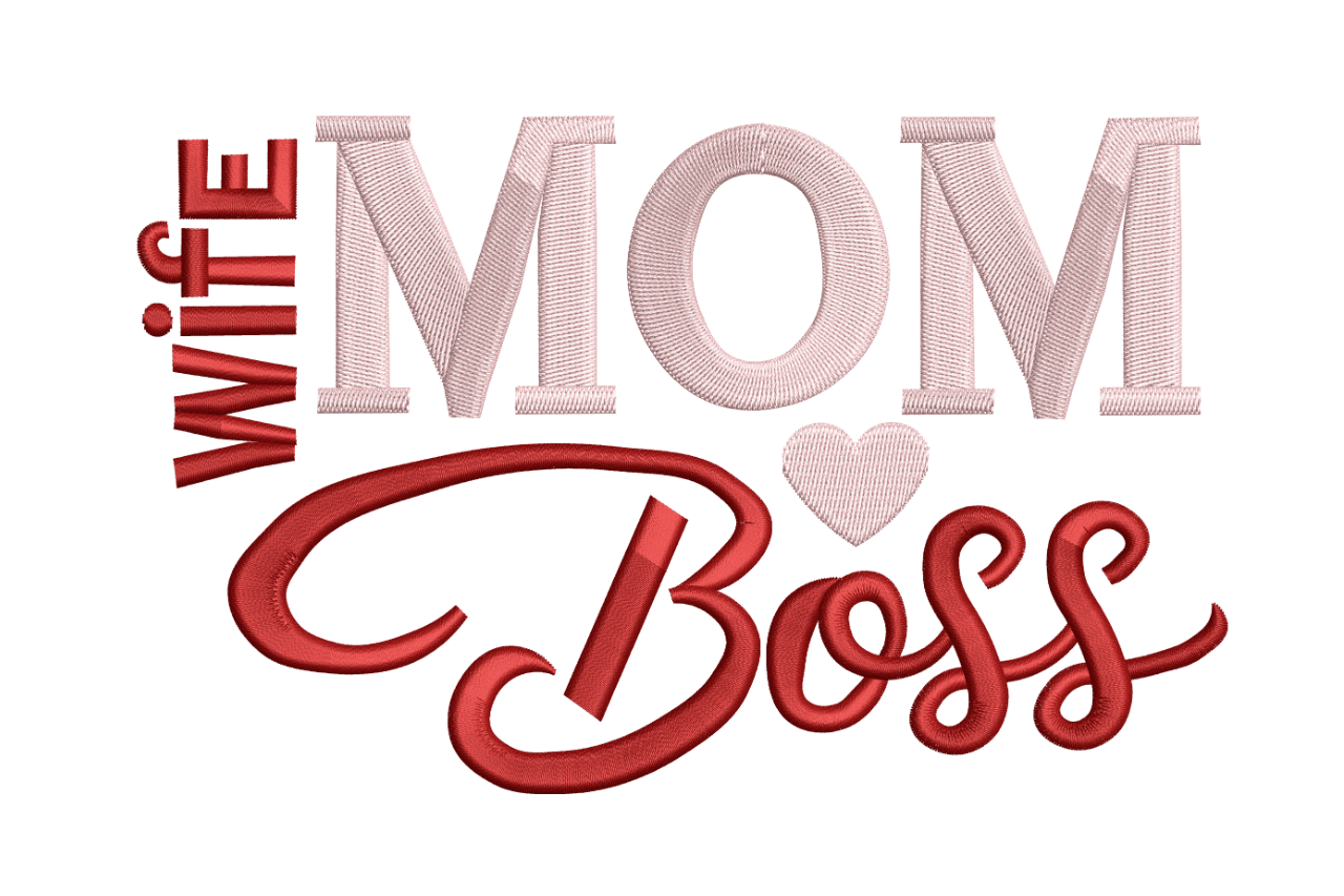 Wife Mom Boss Script Typography Machine Embroidery Design
