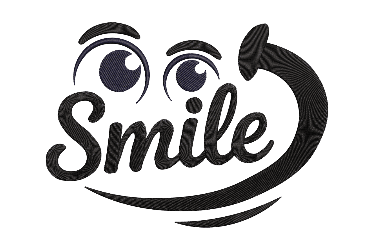 Smile Face Typography Machine Embroidery Design