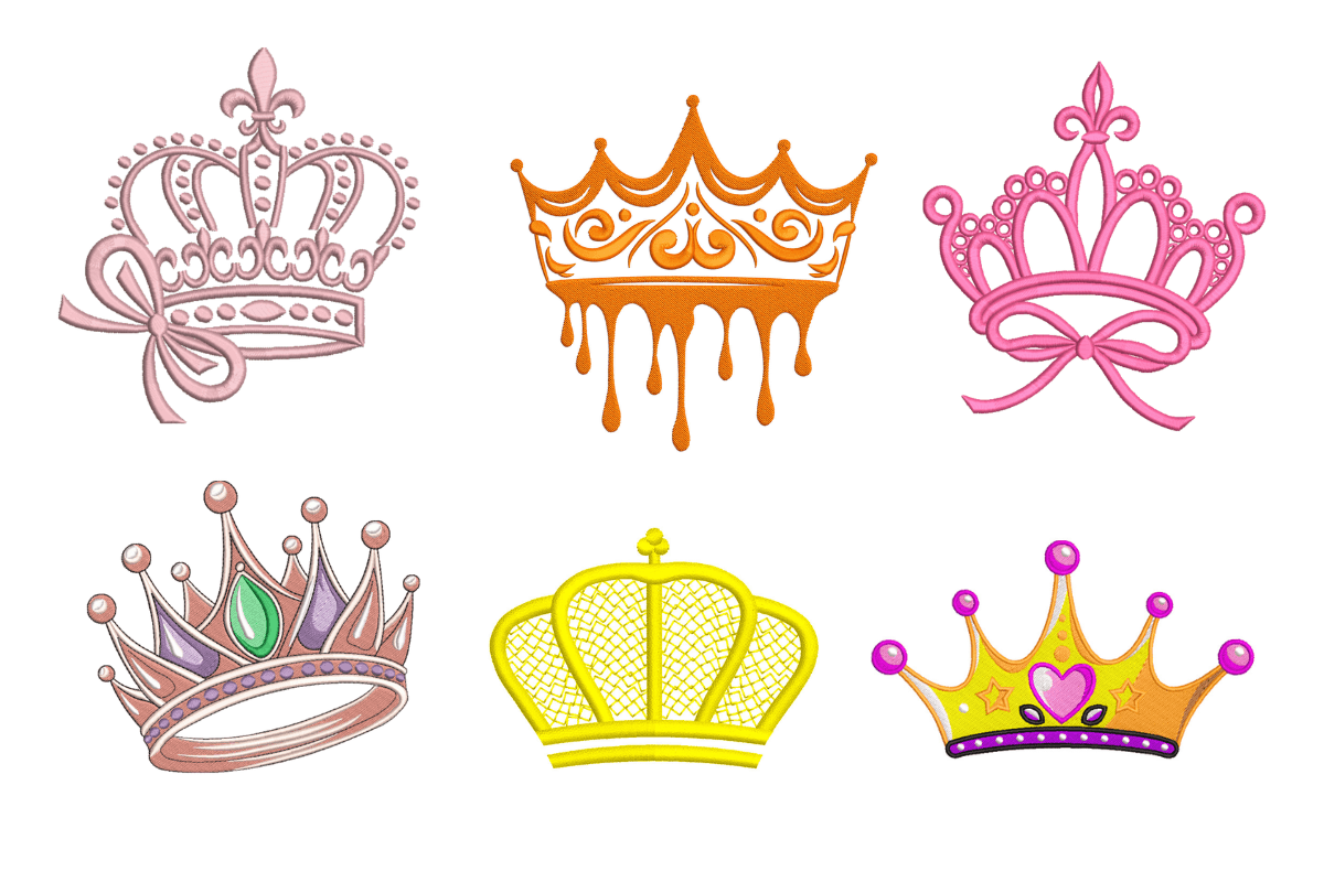 Cute Cartoon Princess Crown Machine Embroidery Design Bundle