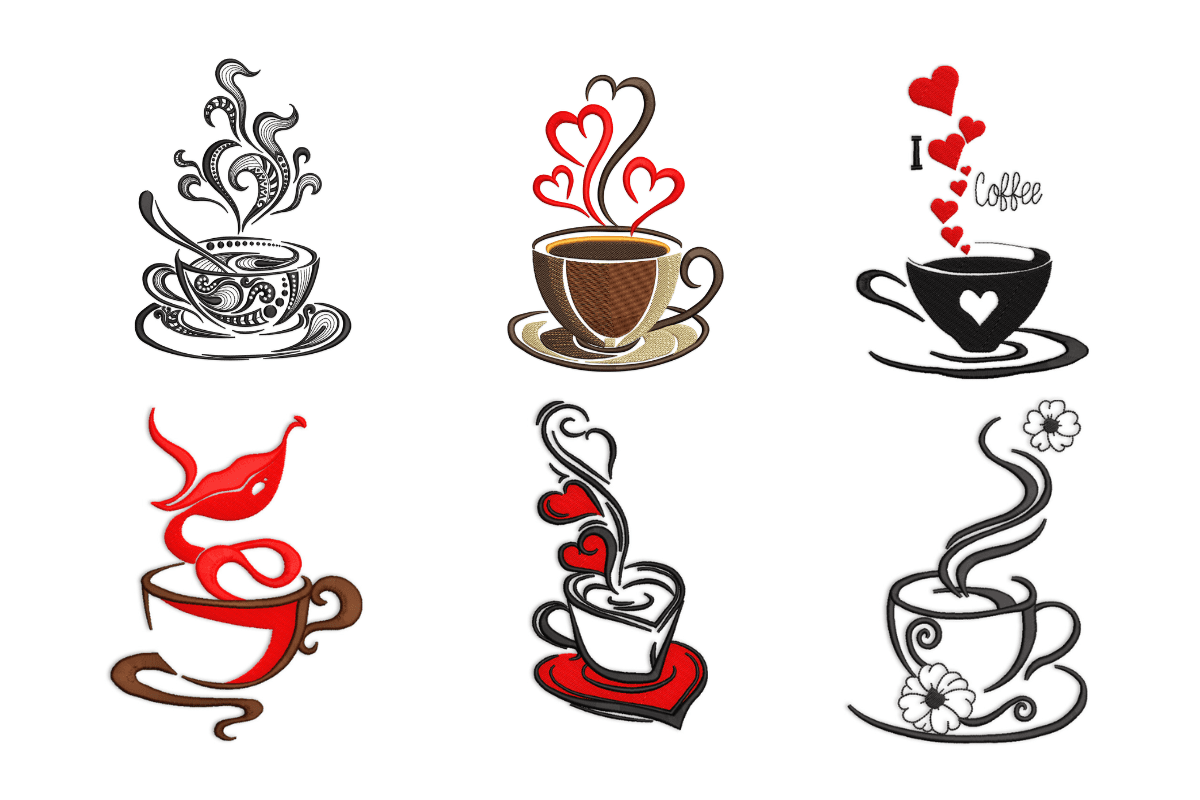 Creative Coffee Cup Machine Embroidery Design Bundle