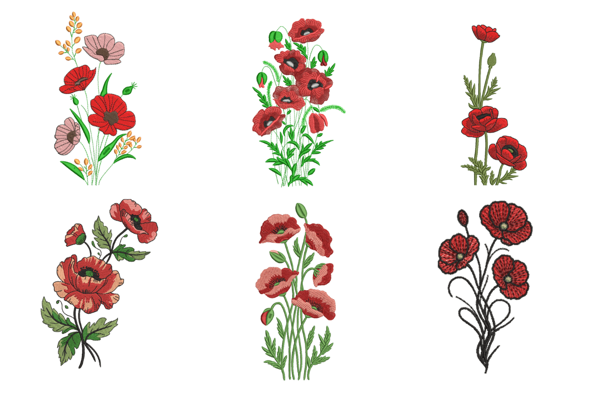 Elegant Poppy Flower Machine Embroidery Design Bundle