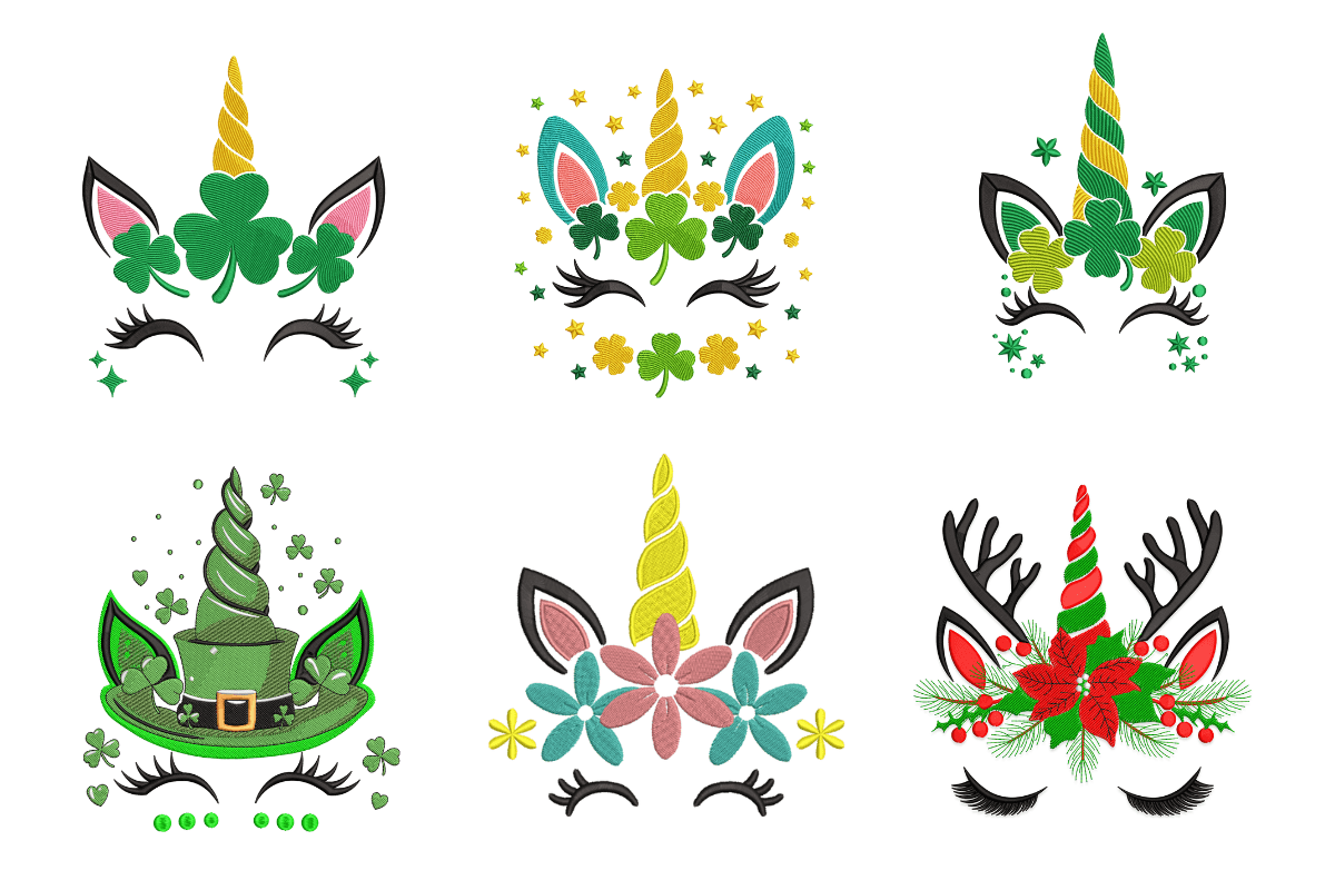 Lucky Shamrock Unicorn Machine Embroidery Design Bundle