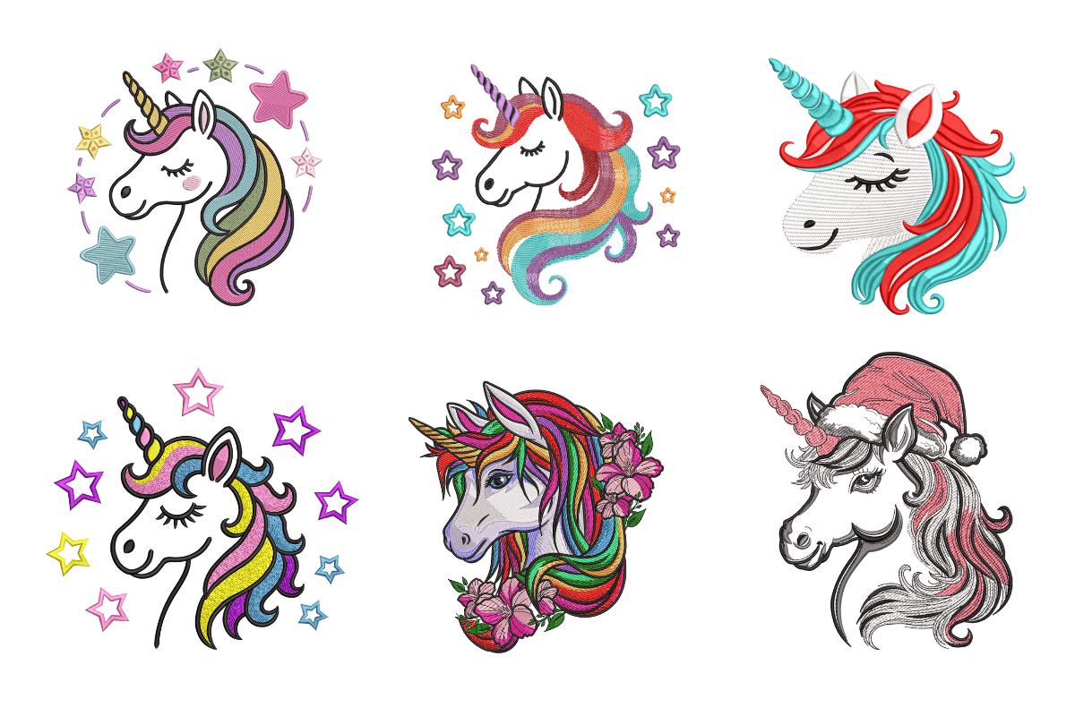 Magical Unicorn Head Machine Embroidery Design Bundle