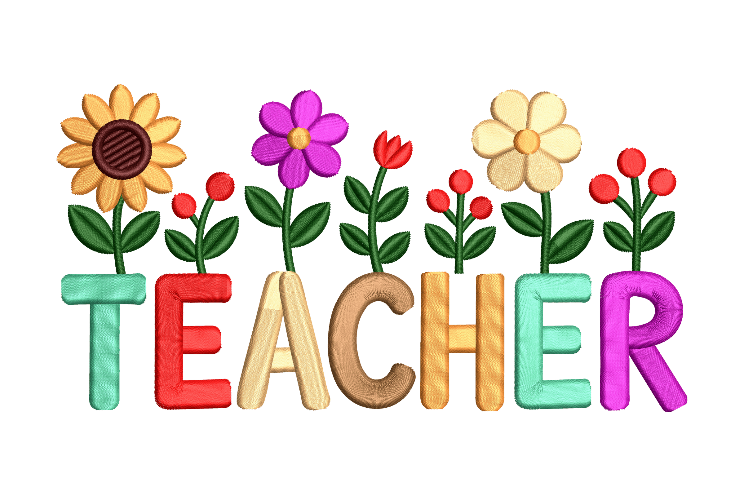 Colorful Teacher Floral Machine Embroidery Design
