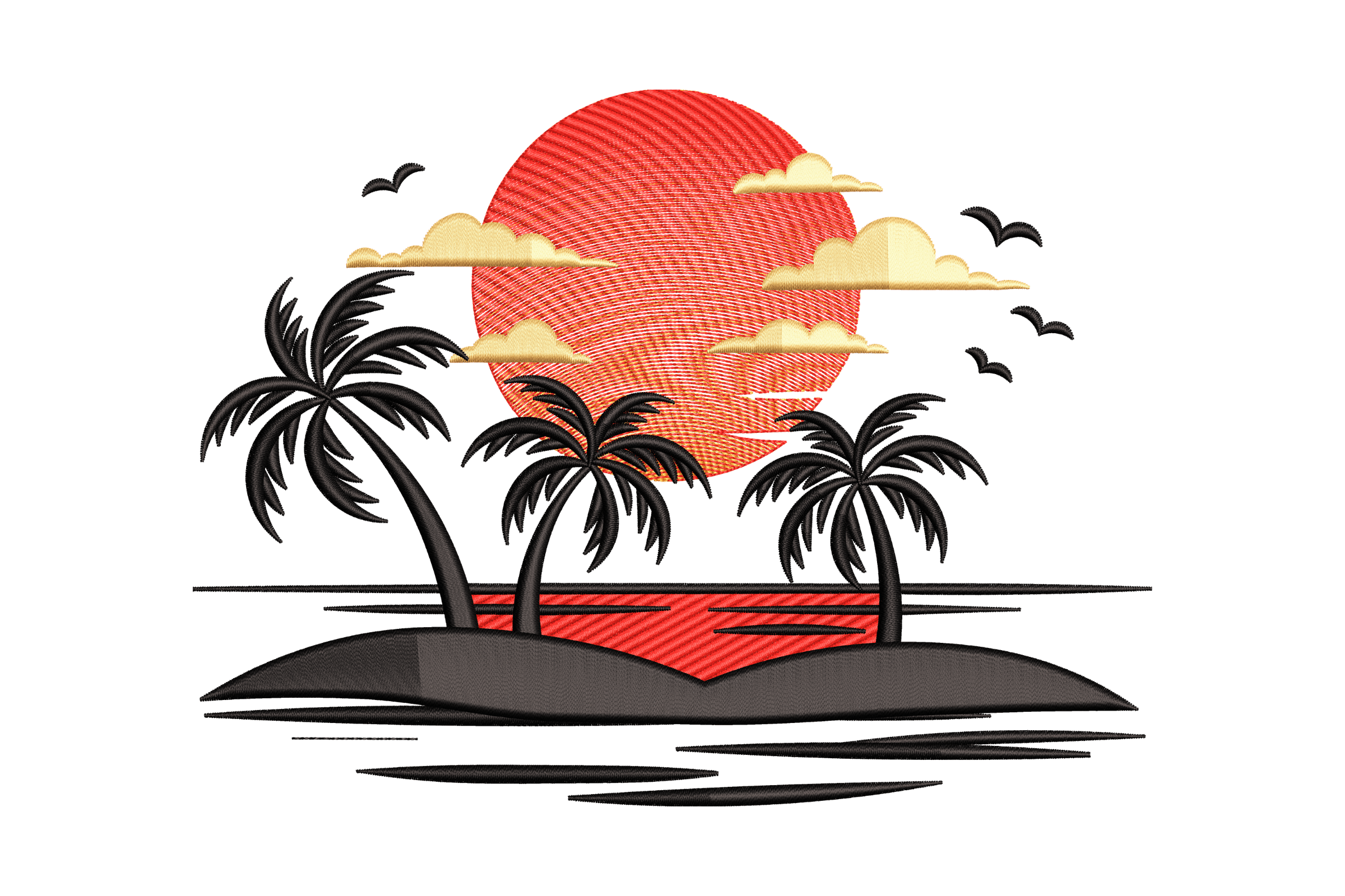 Tropical Sunset Palm Trees Machine Embroidery Design