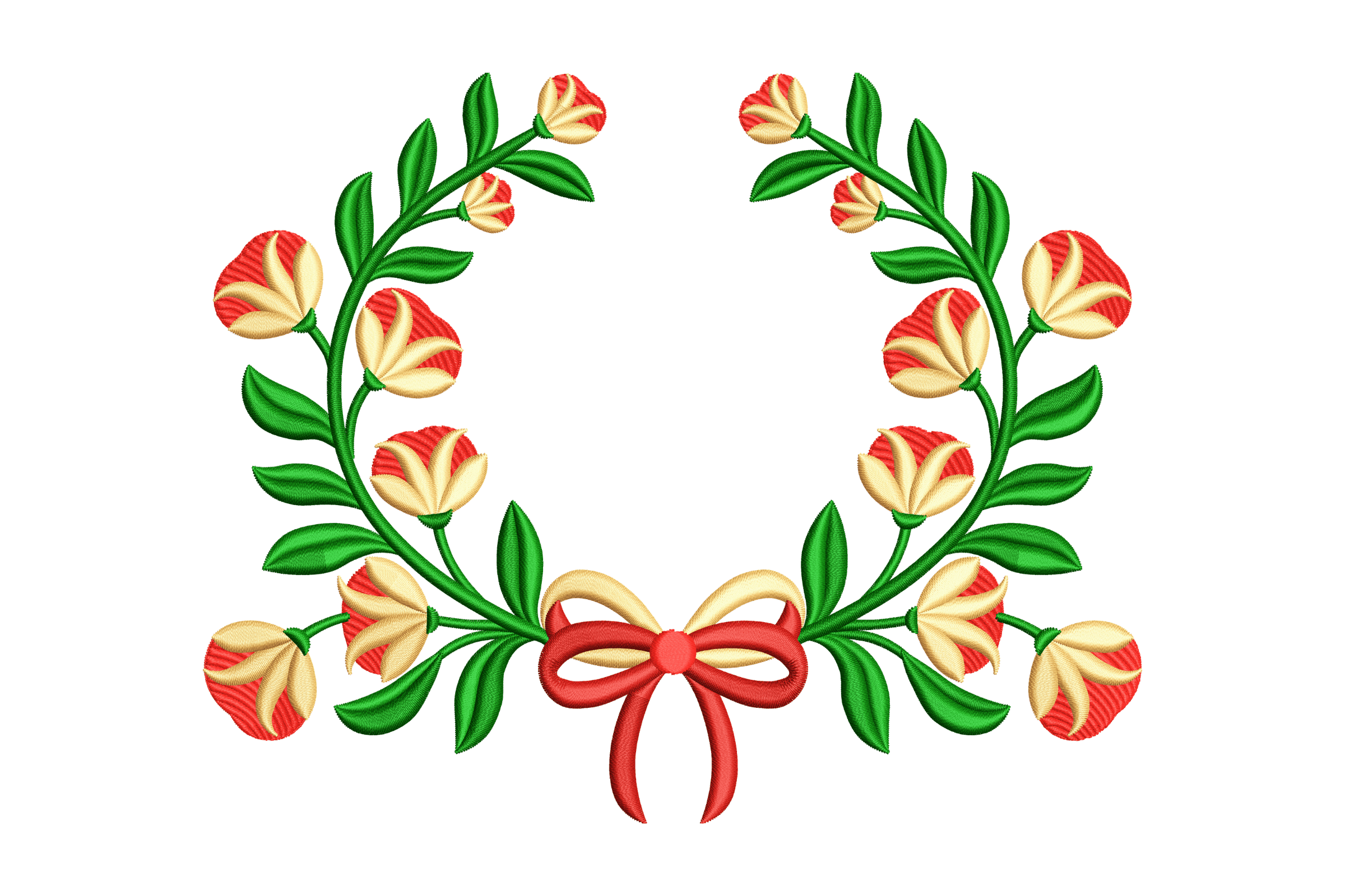 Red Cream Floral Wreath Machine Embroidery Design