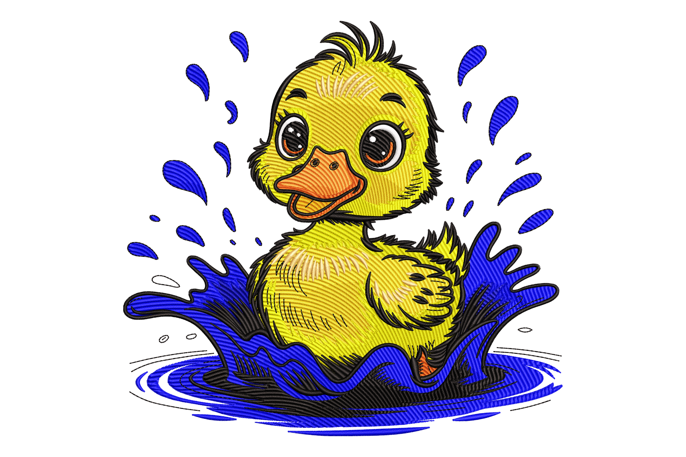 Cute Duckling Water Splash Machine Embroidery Design