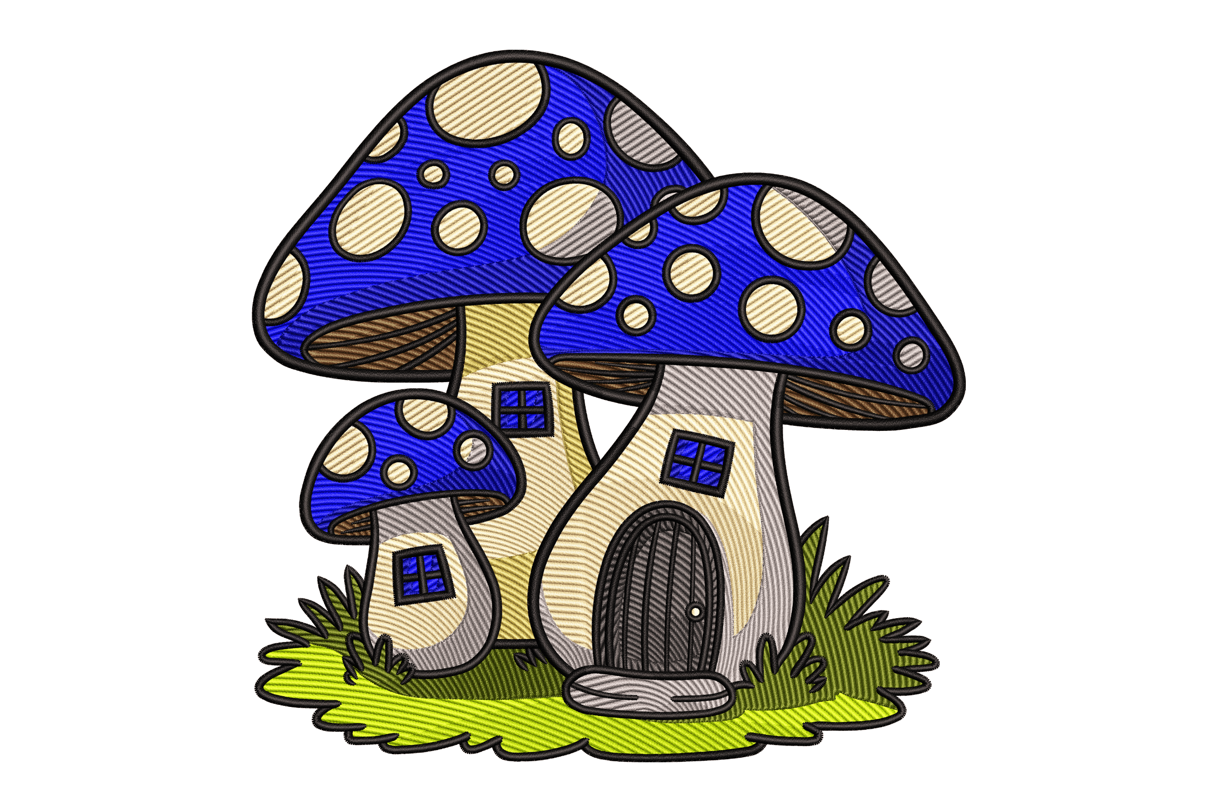 Blue Mushroom Fairy House Machine Embroidery Design