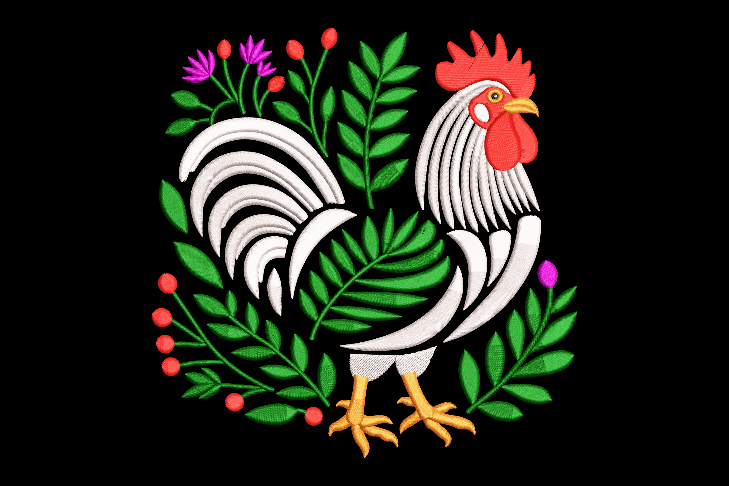 Rooster Floral Farmhouse Machine Embroidery Design
