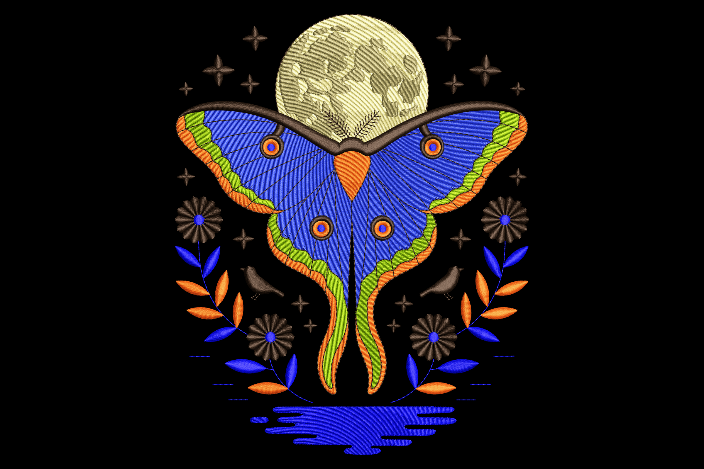 Moon Moth Botanical Machine Embroidery Design