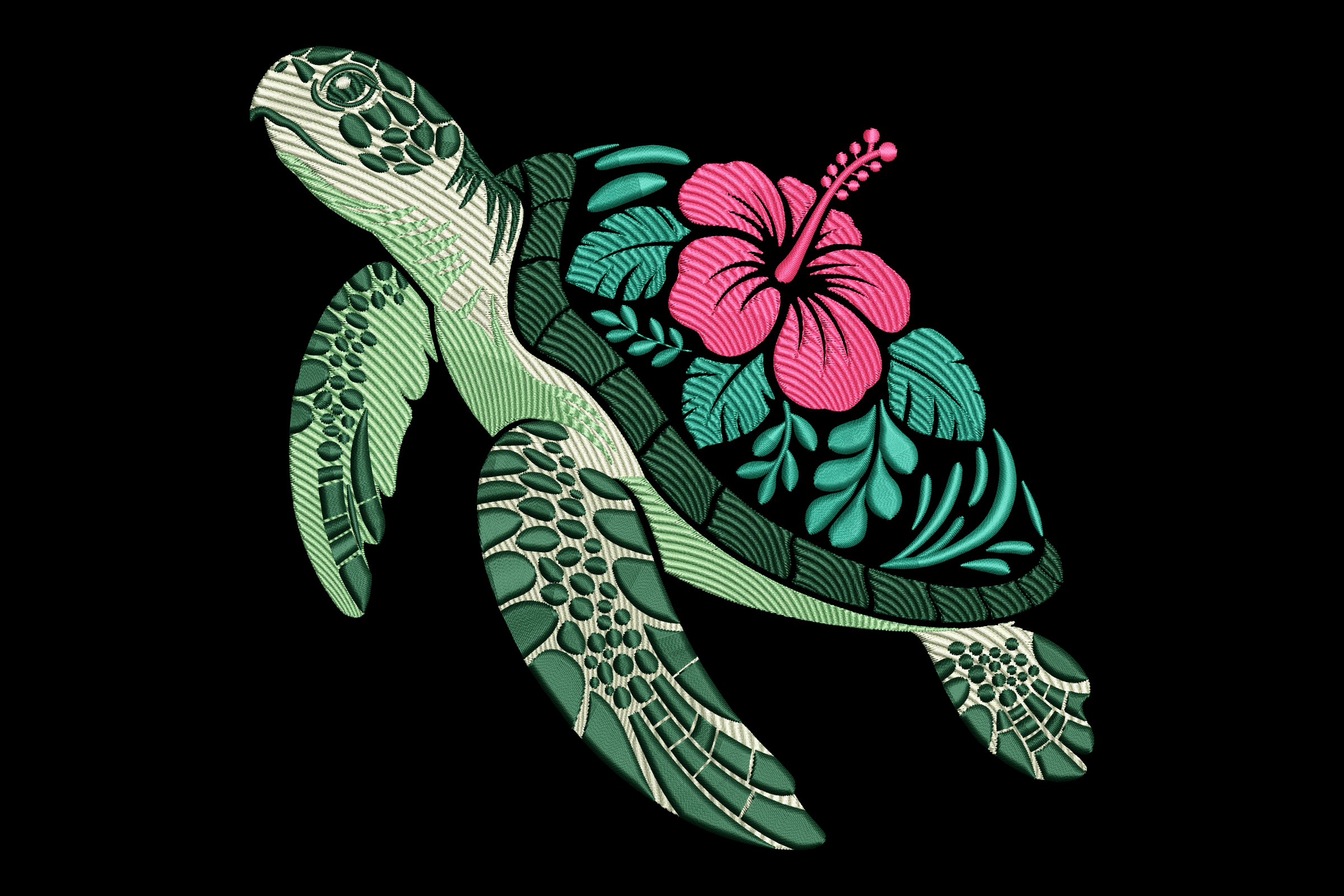 Tropical Sea Turtle Hibiscus Machine Embroidery Design