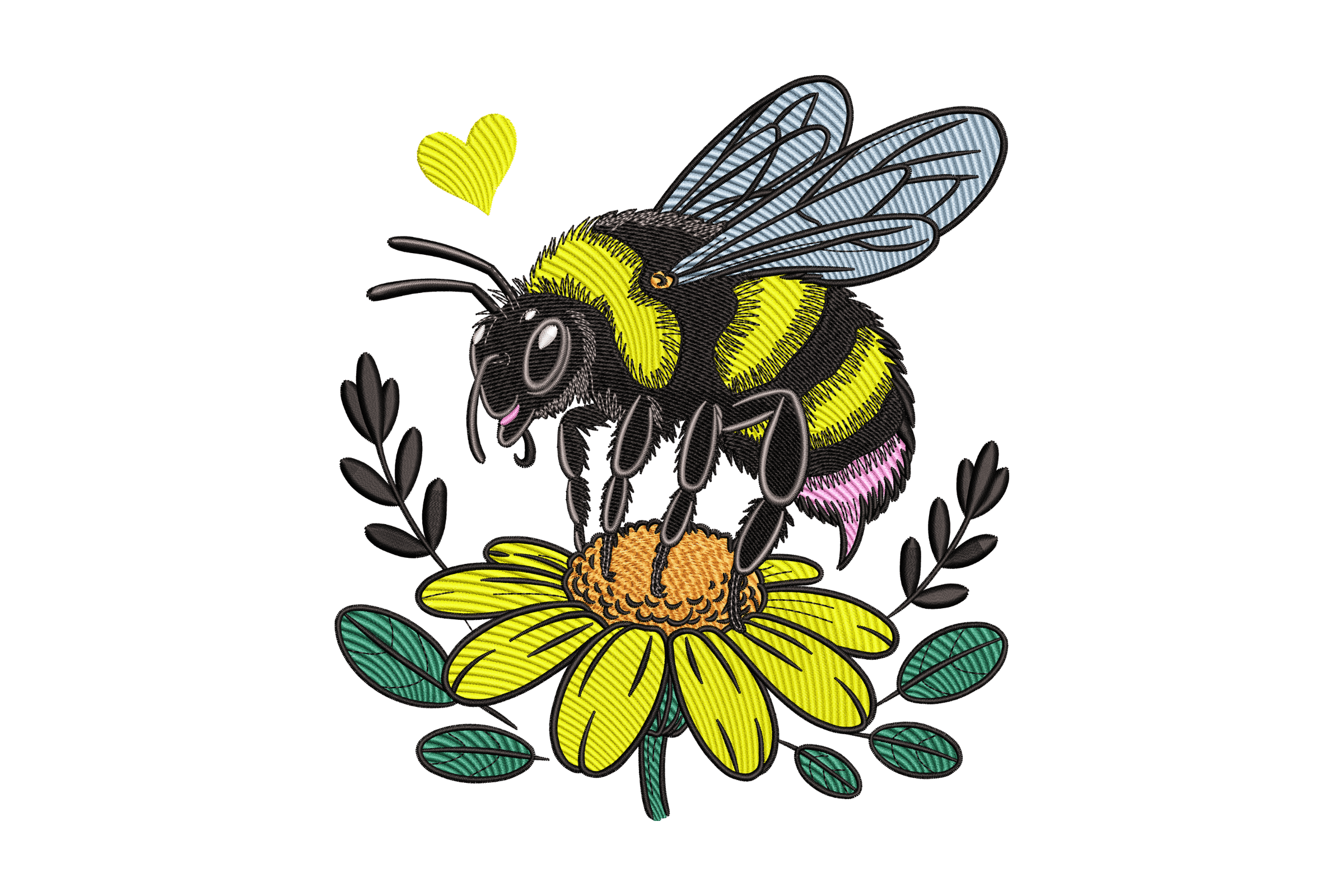 Bumble Bee Flower Machine Embroidery Design