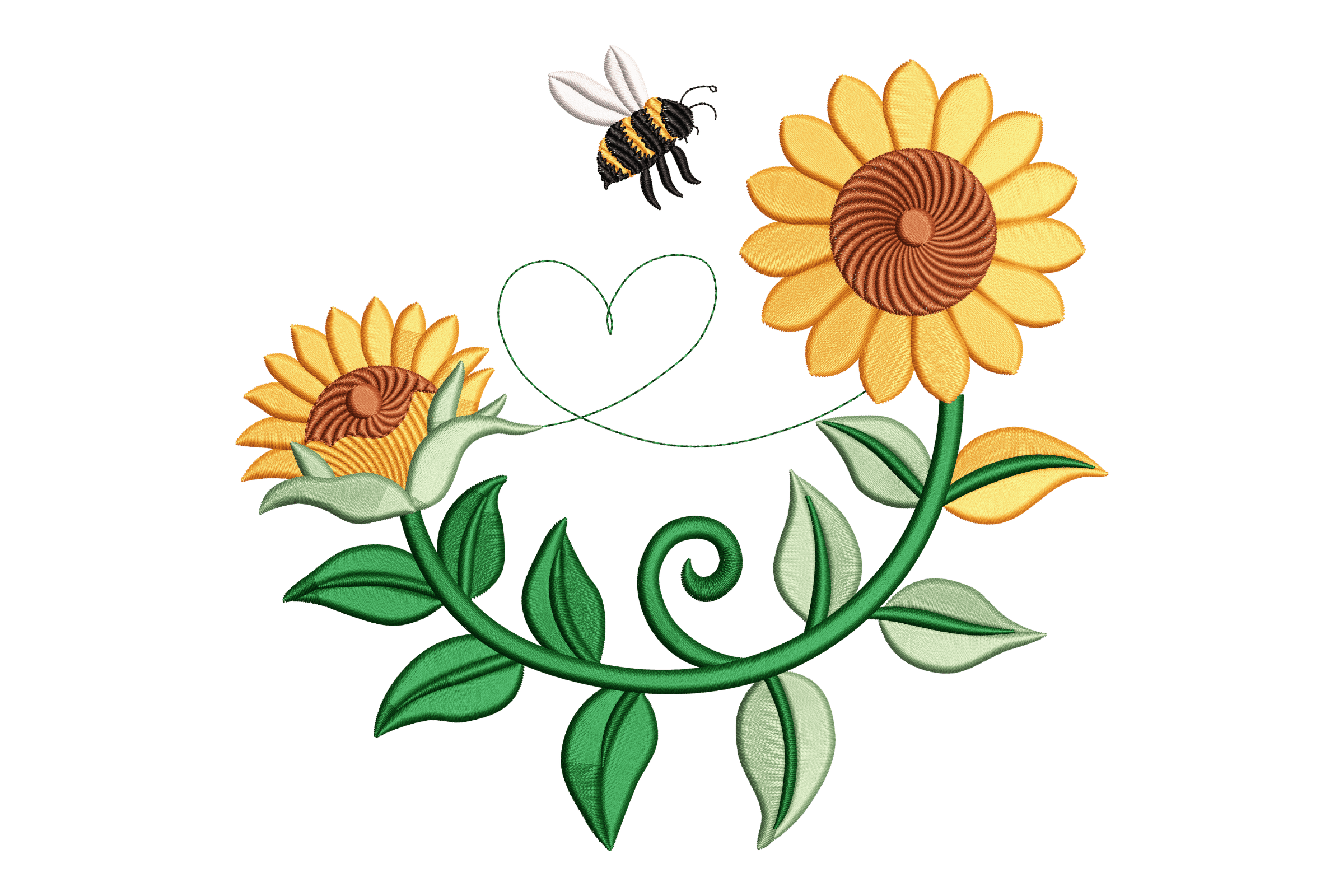 Bee Sunflower Heart Machine Embroidery Design