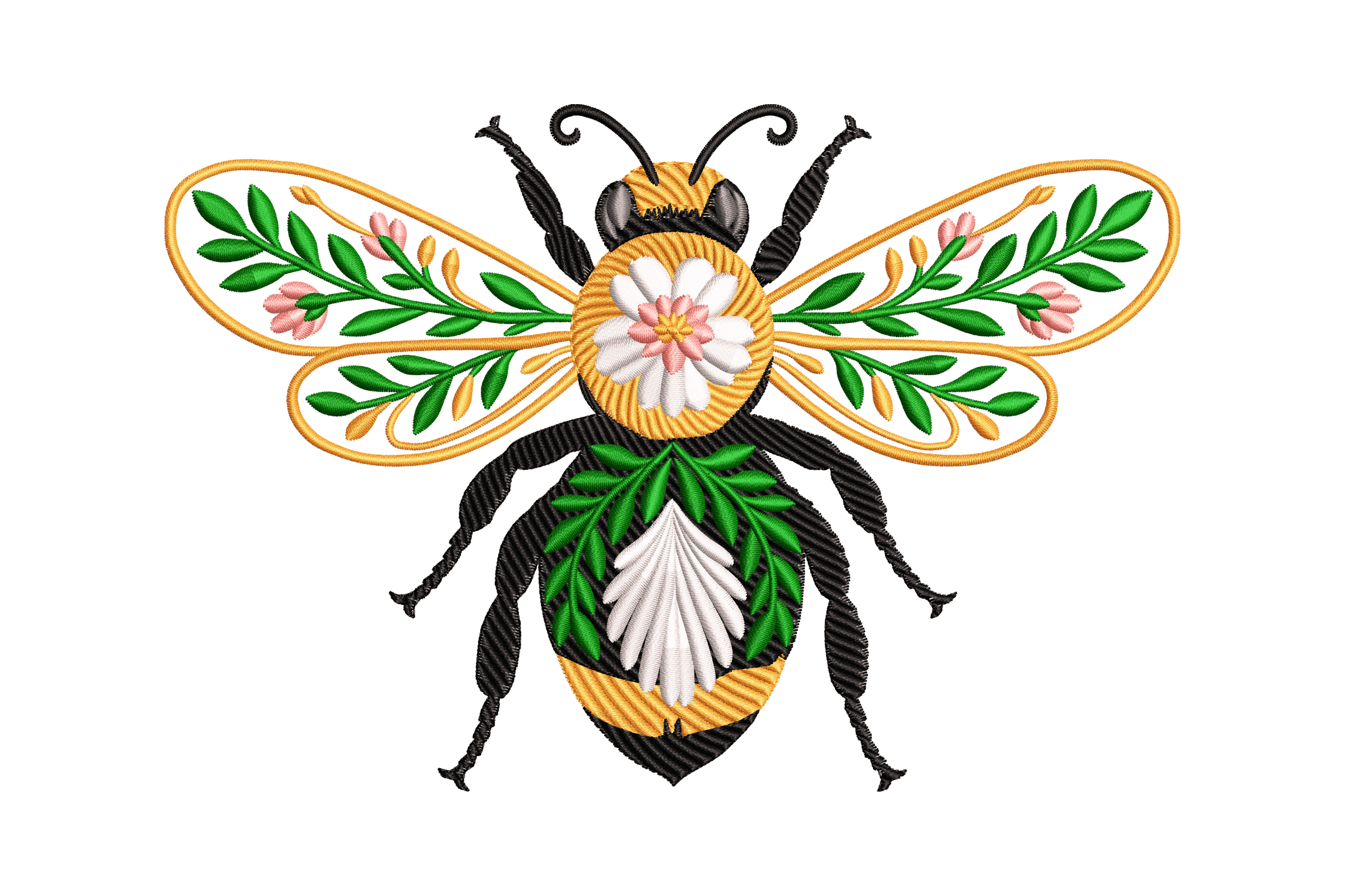Botanical Bee Floral Wings Machine Embroidery Design