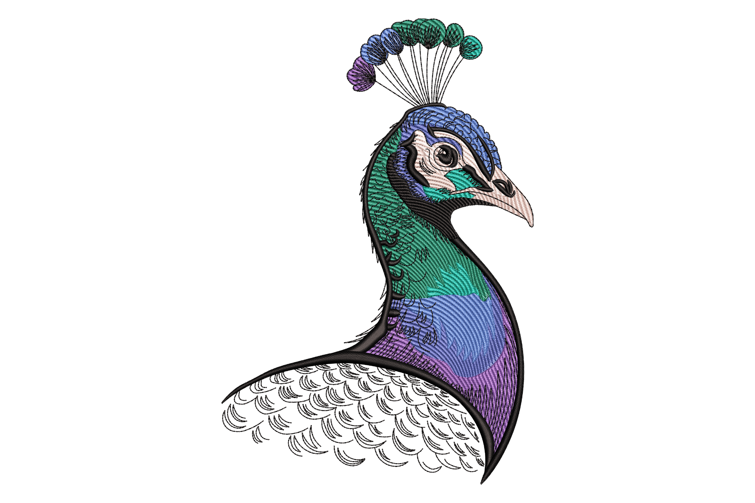 Elegant Peacock Portrait Machine Embroidery Design