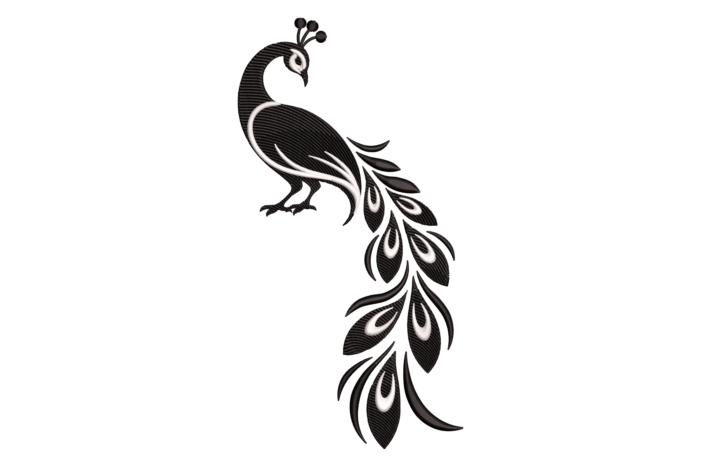 Monochrome Peacock Silhouette Machine Embroidery Design
