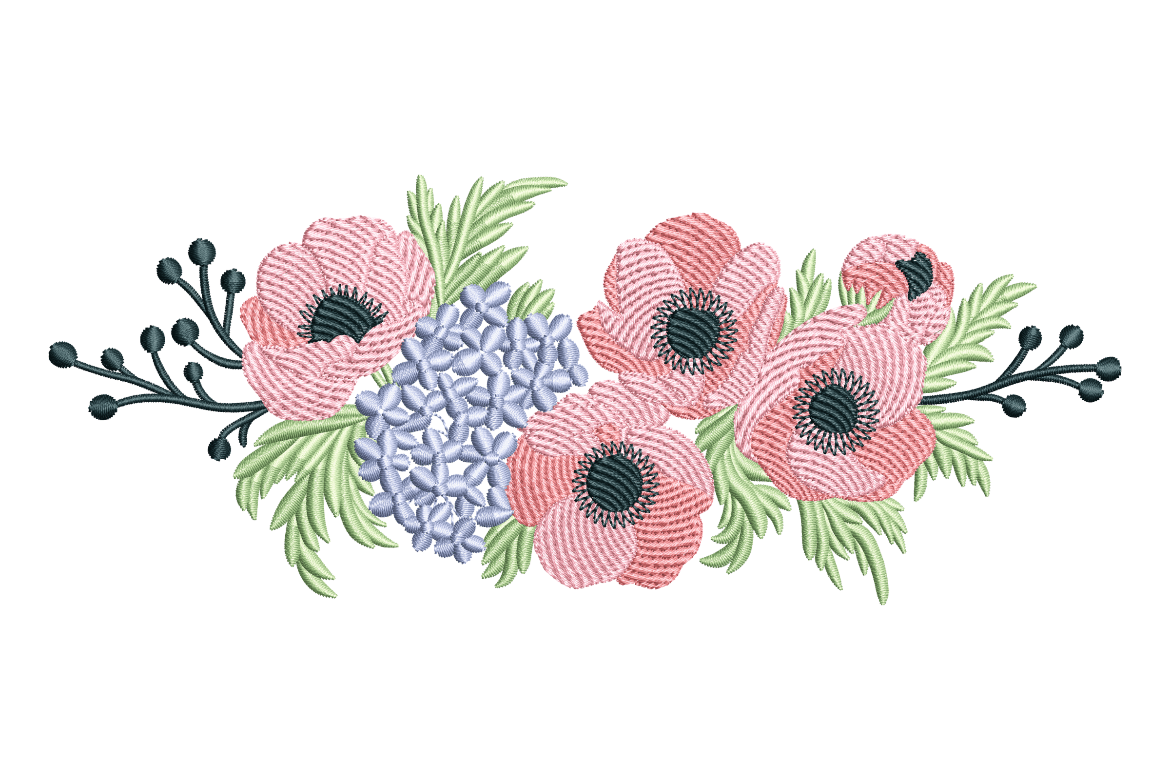 Pink Anemone Floral Swag Machine Embroidery Design