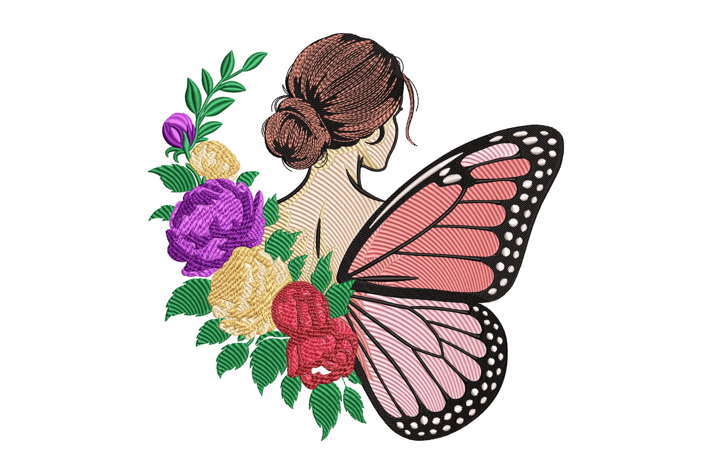 Floral Butterfly Fairy Machine Embroidery Design
