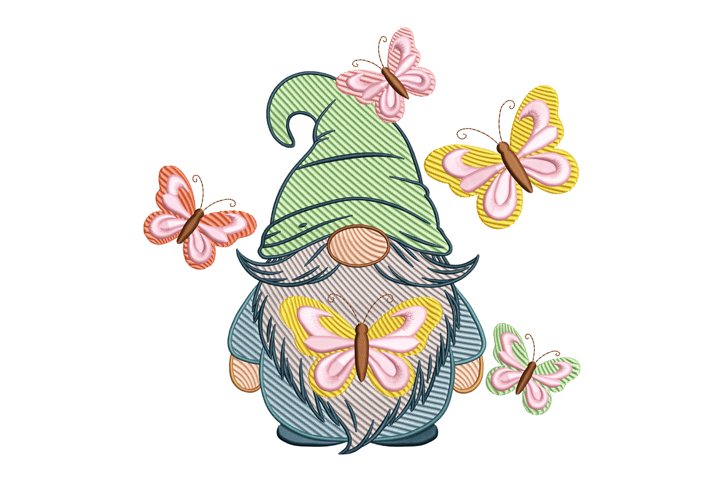 Butterfly Garden Gnome Machine Embroidery Design