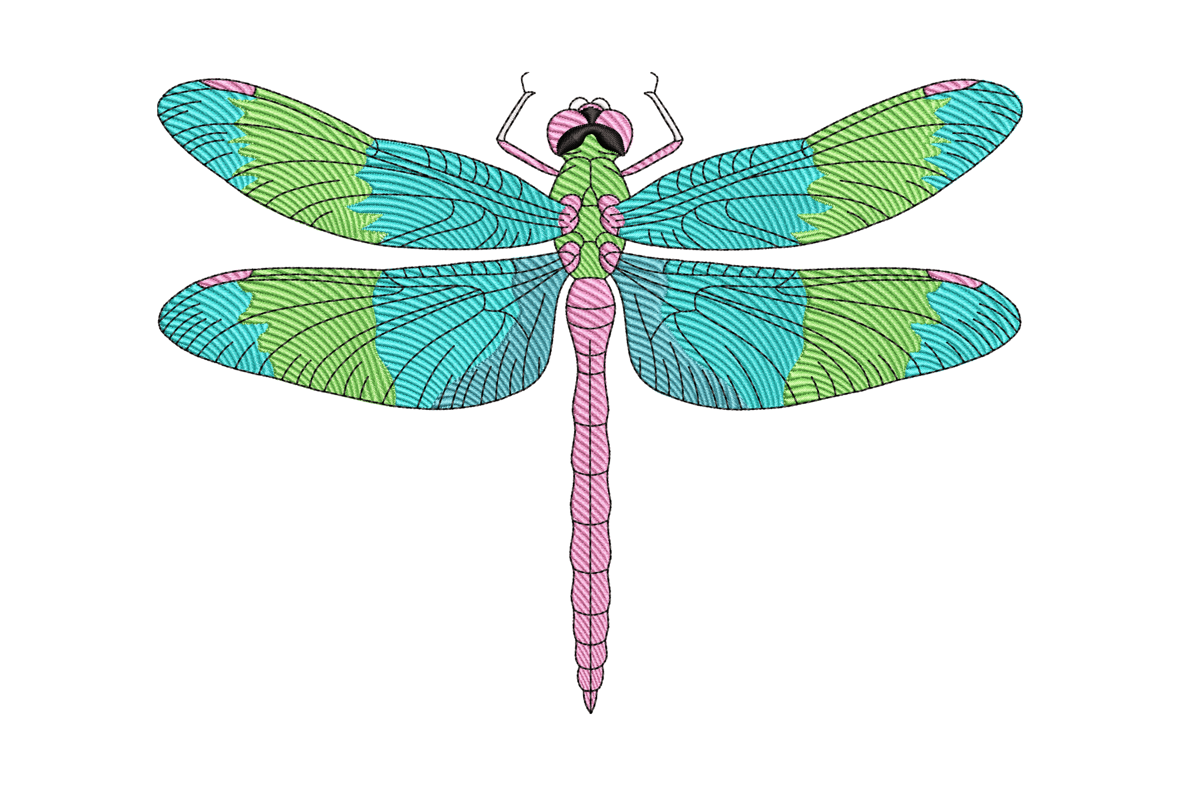 Colorful Aqua Green Pink Dragonfly Machine Embroidery Design