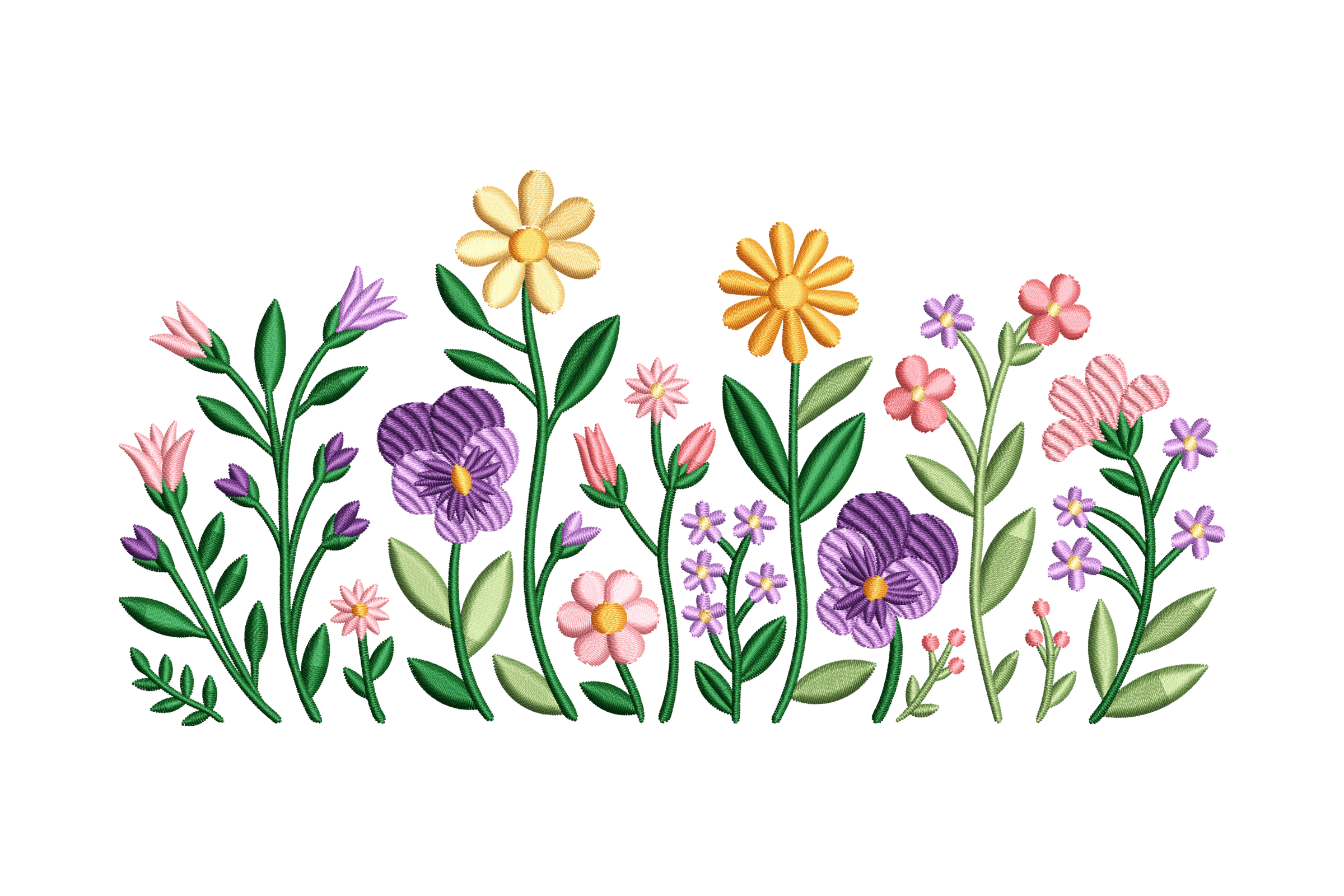Cottage Wildflower Meadow Border Machine Embroidery Design