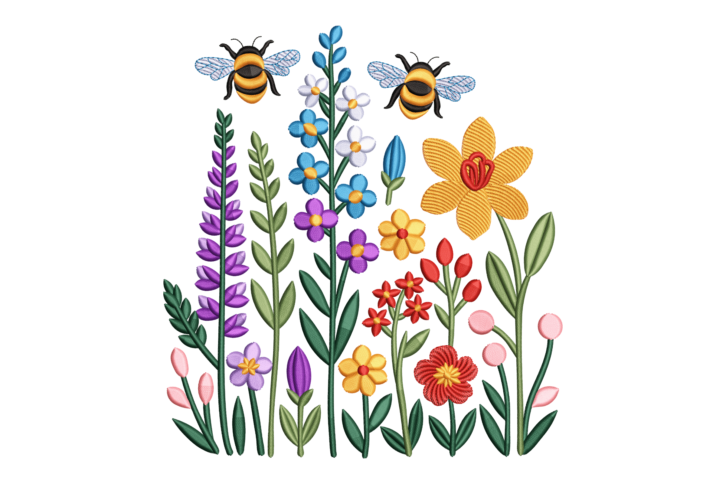 Bee Wildflower Meadow Machine Embroidery Design