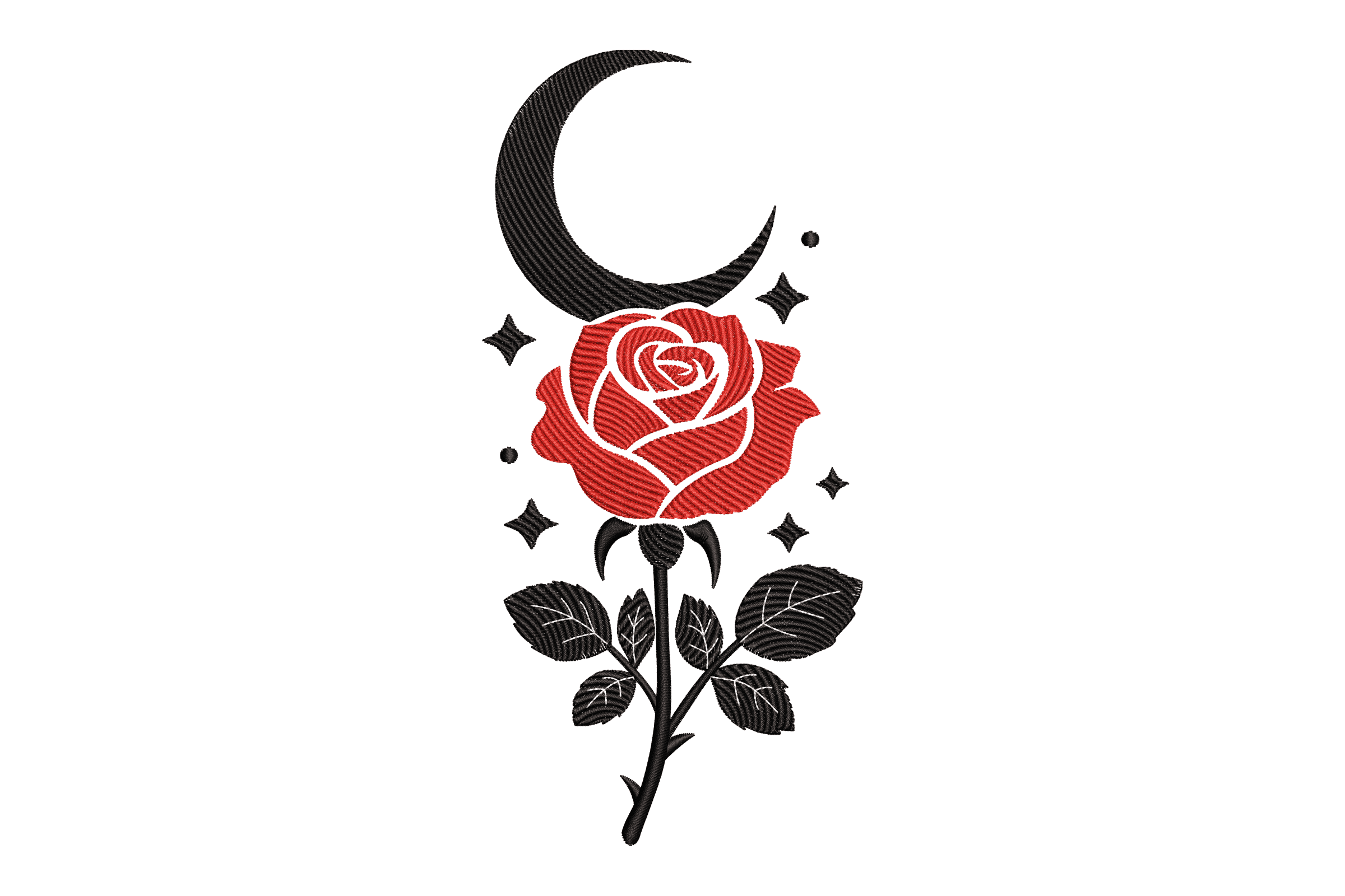 Red Rose Celestial Floral Machine Embroidery Design